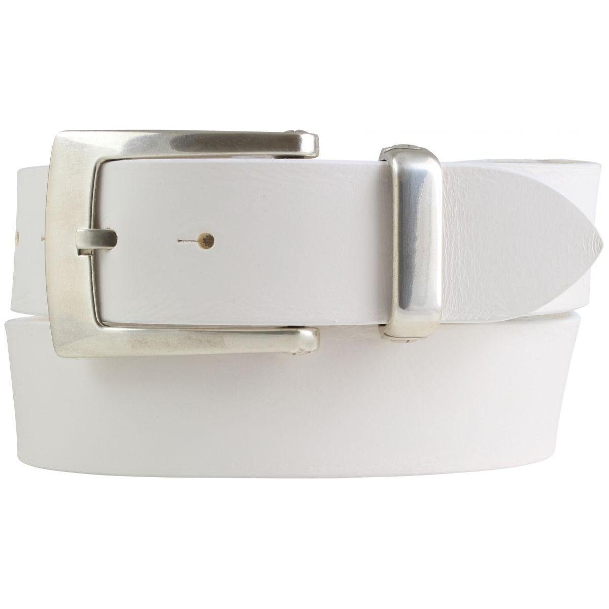 Metall-Schlaufe Ledergürtel mit aus Silber Weiß, Jeans-Gür cm 4 - BELTINGER Designer-Gürtel Vollrindleder