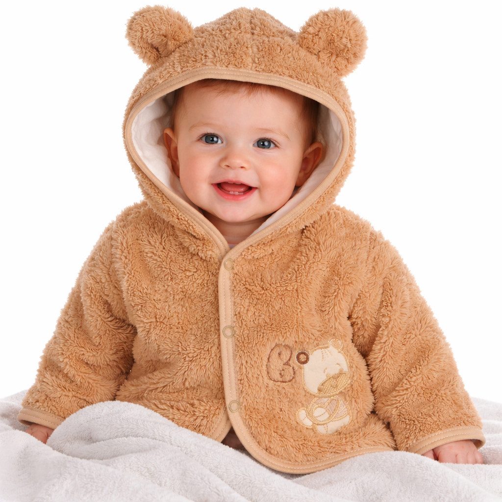 Fleecejacke Babyjacke kuschelige Baby Jacke in Beige mit Bärchen