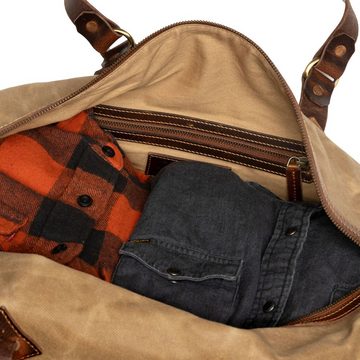 DRAKENSBERG Reisetasche Weekender »Cody« Khaki-Sand, wetterfeste Vintage Sportasche aus gewachstem Canvas und Leder
