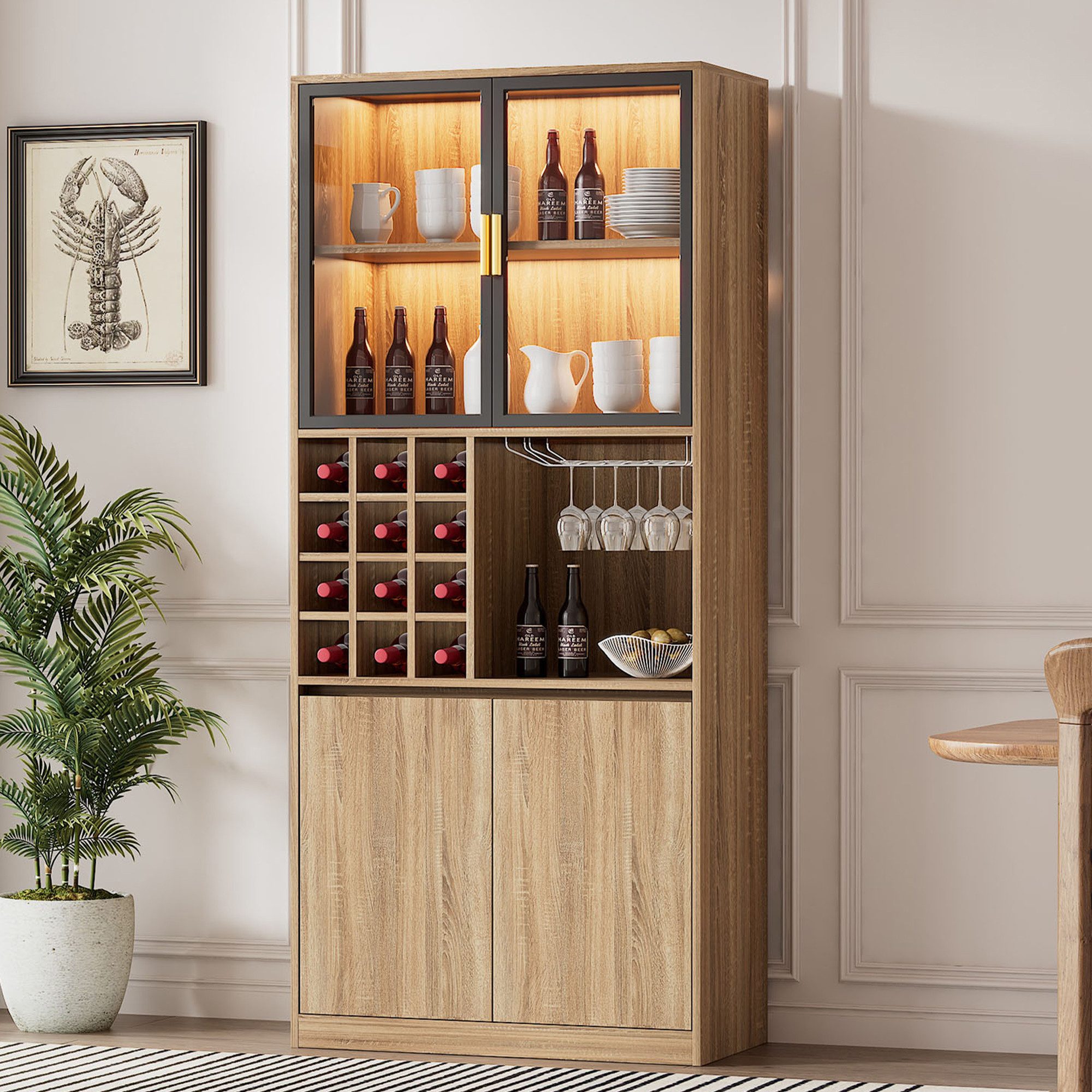 TavilaEcon Hochschrank Spirituosenschrank, Vitrine mit Glastüren günstig online kaufen