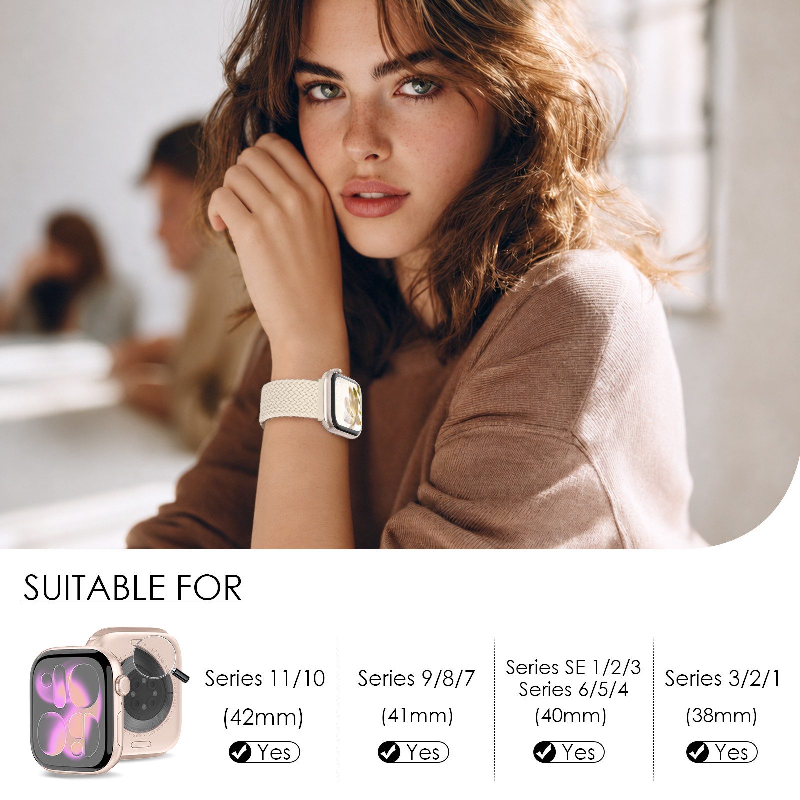 Fintie Smartwatch-Armband Geflochtenes Armband für Apple Watch 40mm 41mm 42mm 38mm Damen Herren, Elastisch Nylonband für iWatch SE 3/2/1 Series 11 10 9 8 7 6 5 4 3 2 1
