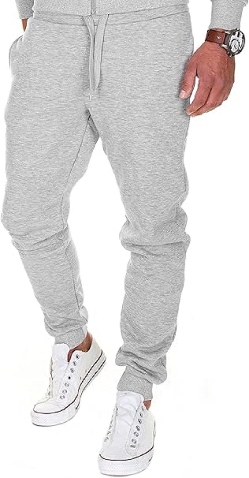 MERISH Jogginghose Jogginghose Herren Jogger Männer Baumwolle Slim Fit Grau, S