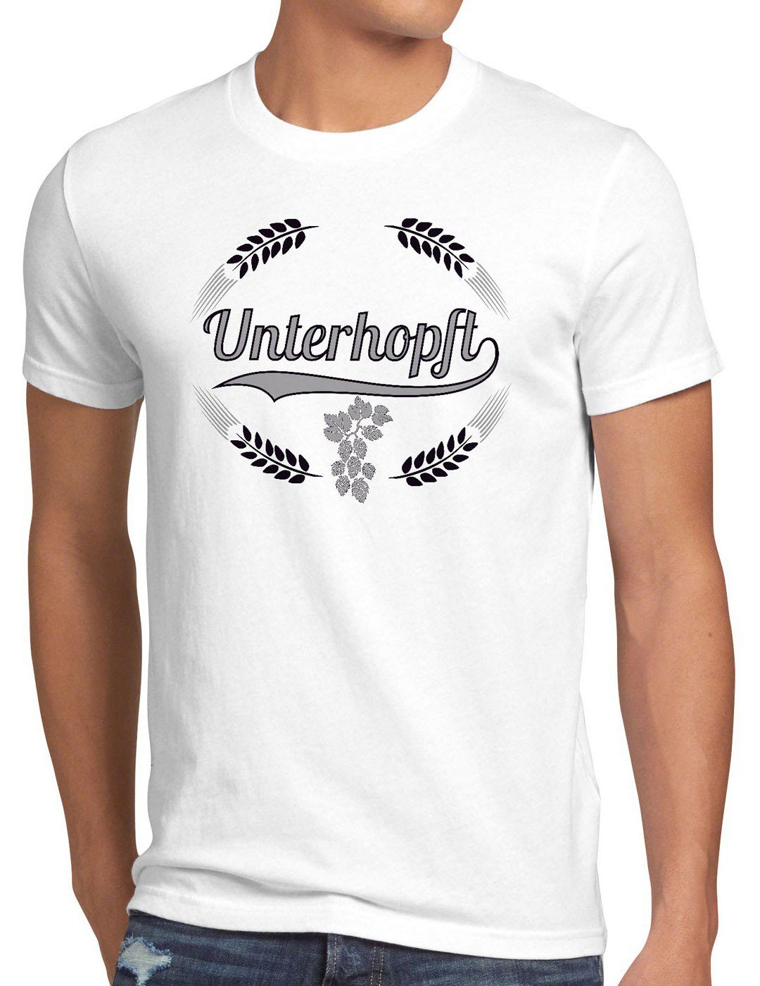 style3 Print-Shirt Herren T-Shirt Unterhopft Kult Shirt Funshirt Bier Hopfen Spruch Fun Malz Fest weiß
