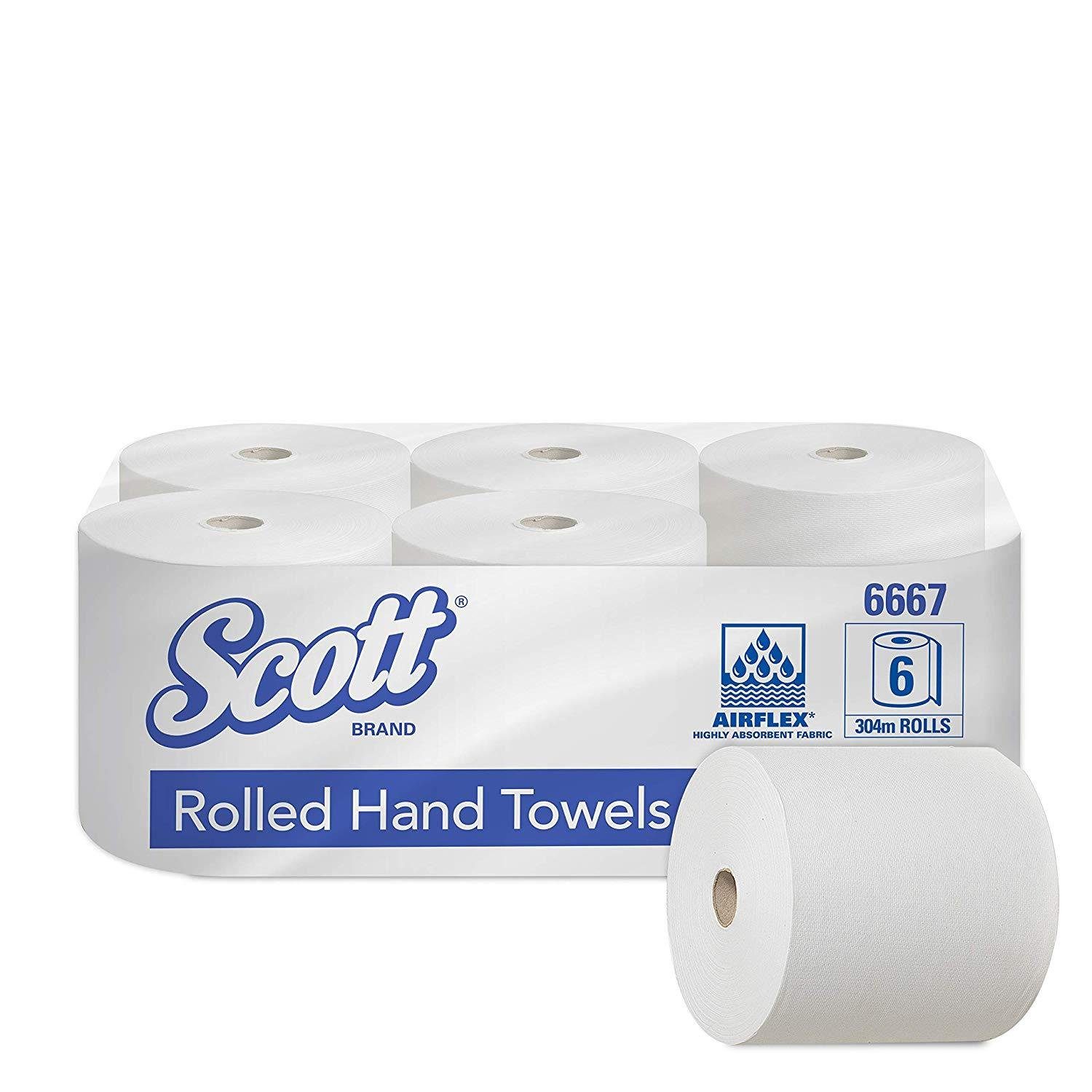 KIMBERLY-CLARK Haushaltshobel Scott 6667 Rollenhandtücher, Weiß, 6 Rollen 304 m, 1-lagig