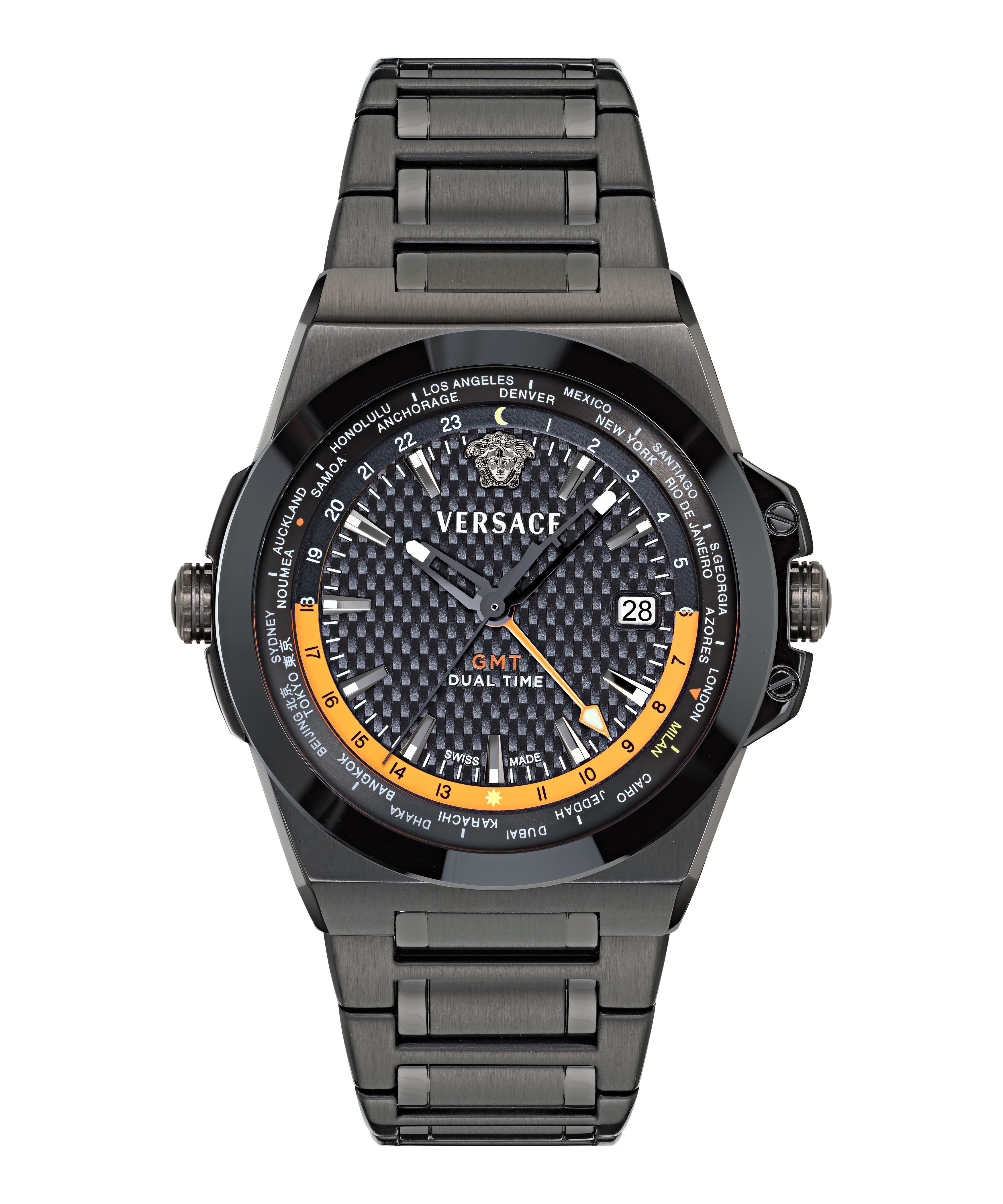 Versace Quarzuhr GRECA REACTION GMT VE8Y00526, Armbanduhr, Herrenuhr, Swiss Made, Edelstahlarmband, analog, Tag