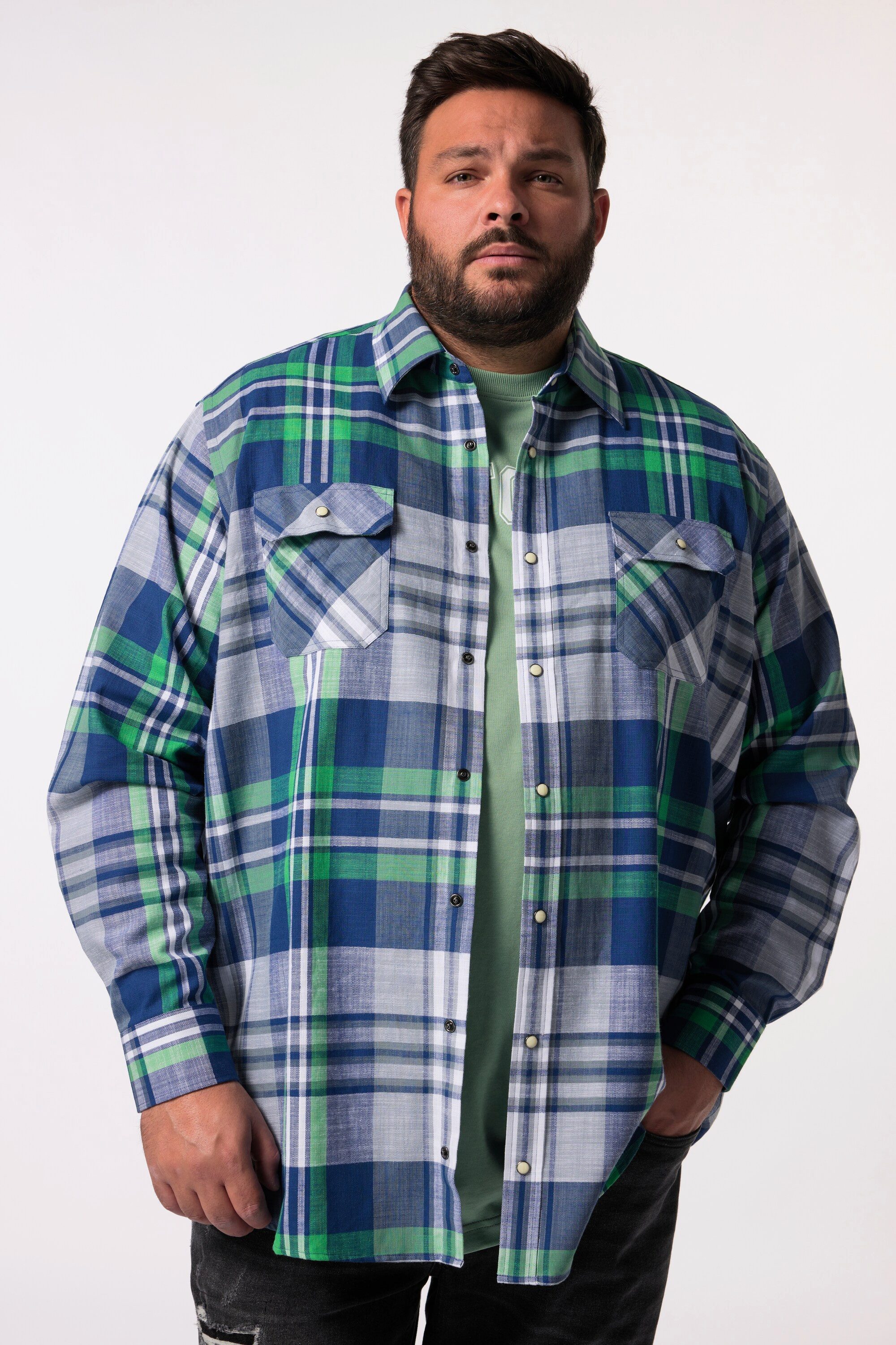 Men Plus Businesshemd Men+ Karohemd Langarm Kentkragen Vintage Look günstig online kaufen