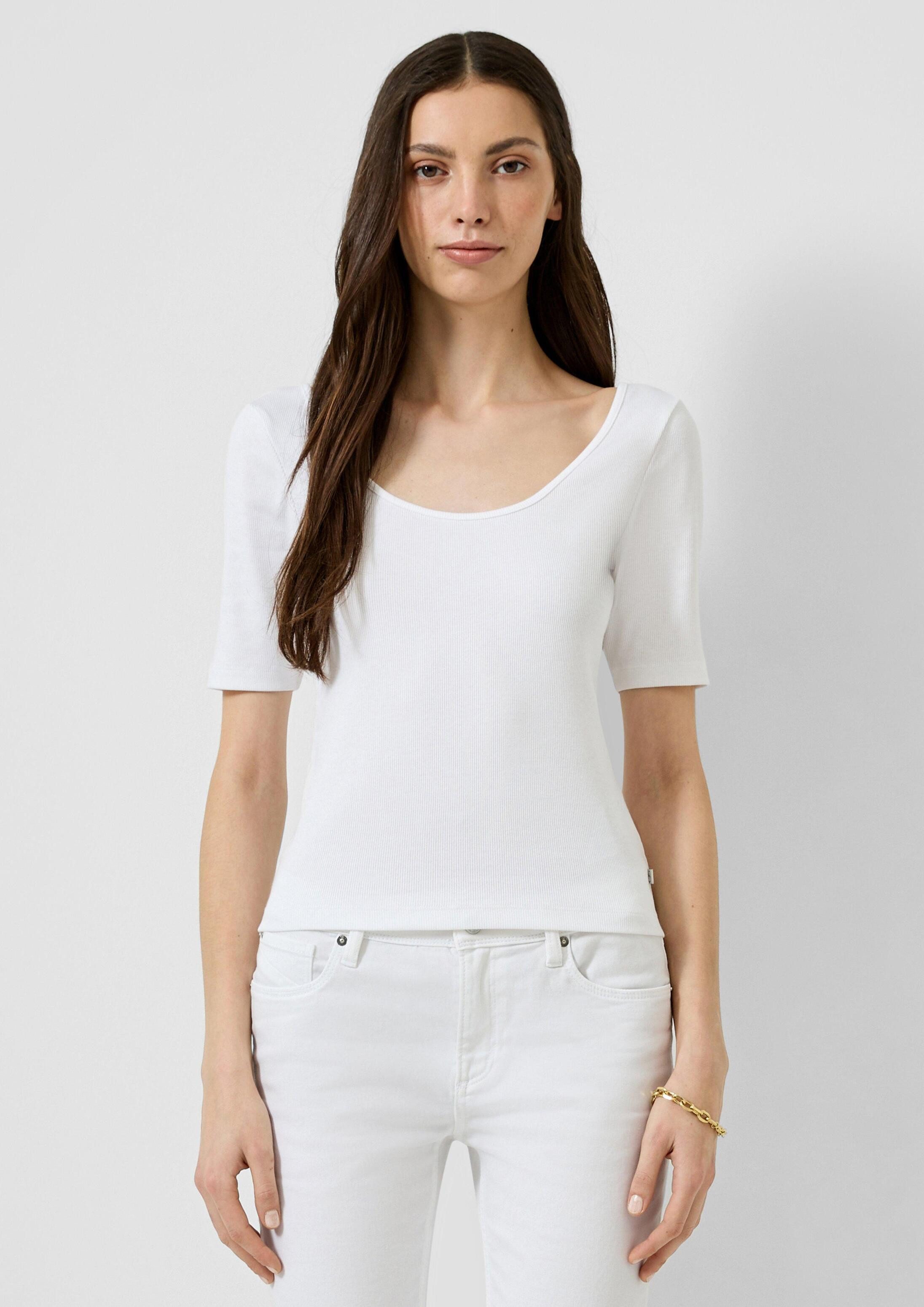 QS Kurzarmshirt T-Shirt Geripptes Halbarmshirt
