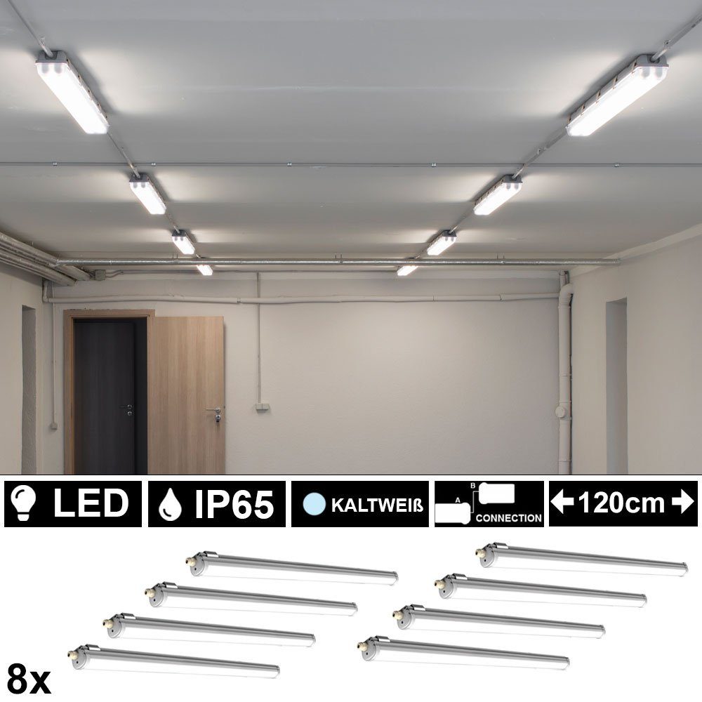 LED-Leuchtmittel 8er LED Set Tageslicht Watt Werkstatt Leuchten Röhren SMD fest etc-shop Deckenleuchte, Kaltweiß, 36 verbaut, Tageslichtweiß, Wannen