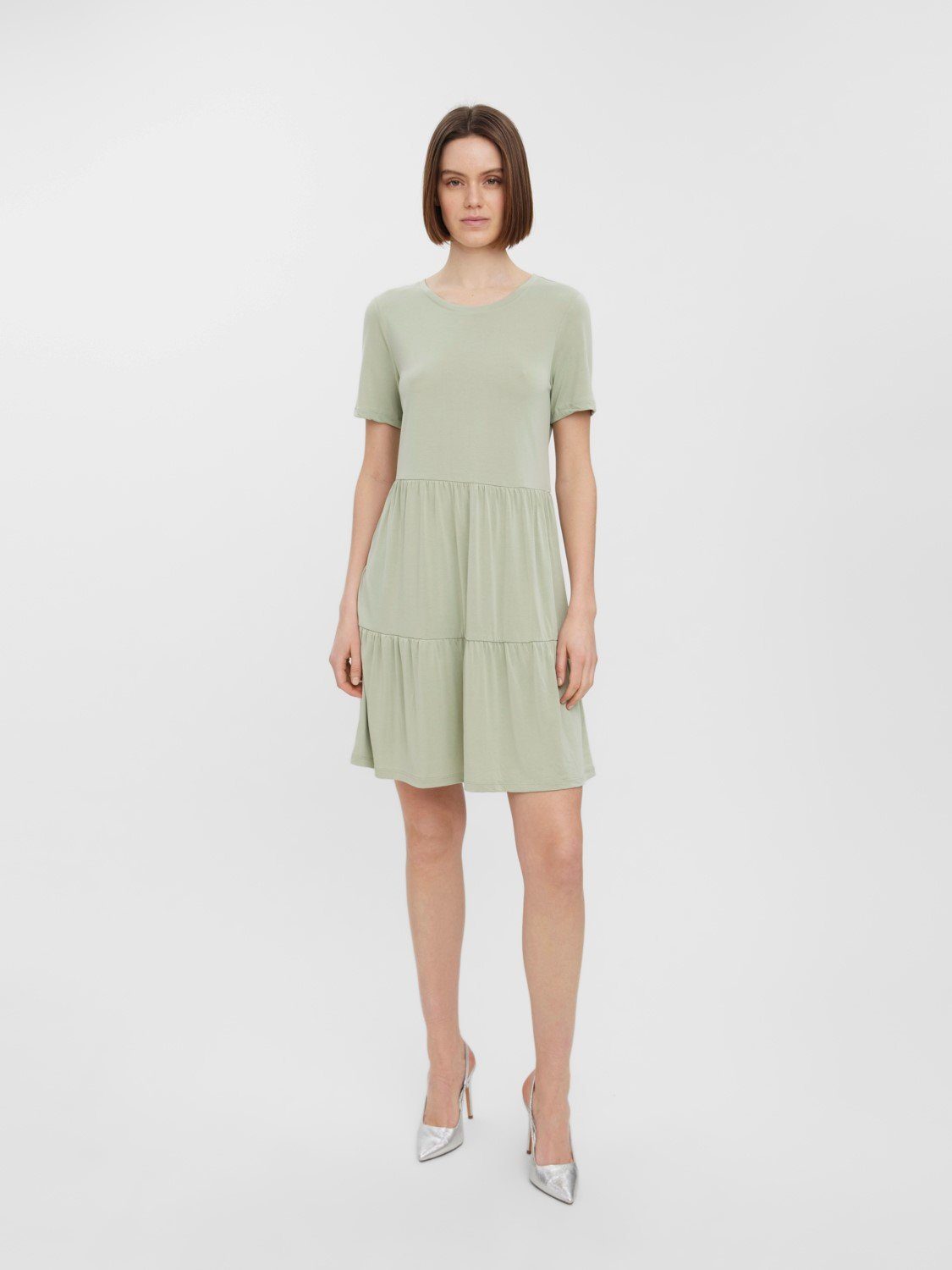 Vero Moda Shirtkleid Kurzes Kurzarm Tunika Blusenkleid mit für Damen (kurz, 1-tlg) TENCEL™ Lyocell nachhaltig Regulär geschnitten Fit Rundhals – Bild 3 von 5