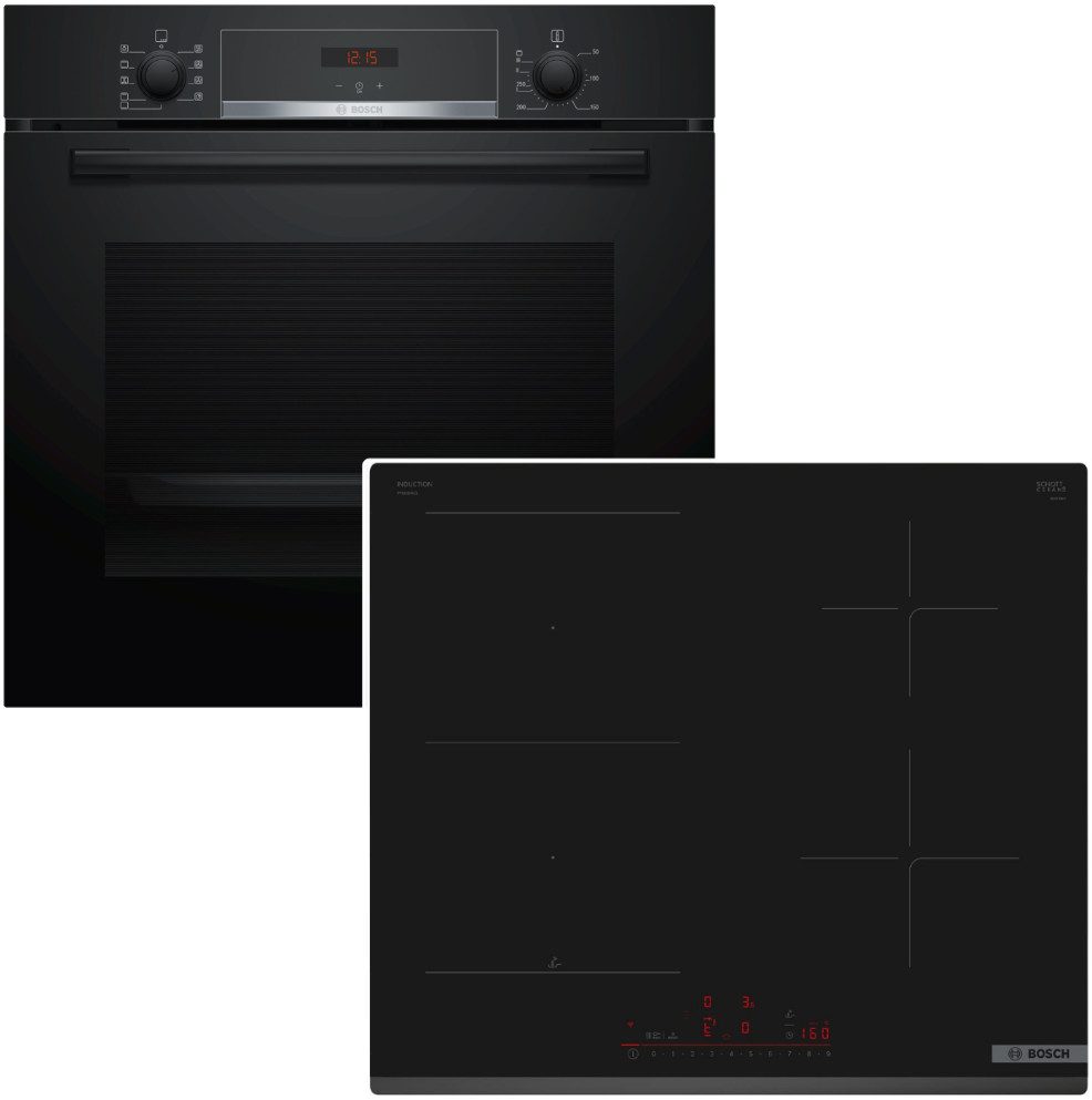 BOSCH Backofen-Set EcoClean Teleskopauszug + Induktionskochfeld Booster autark 60 cm NEU, Hydrolyse