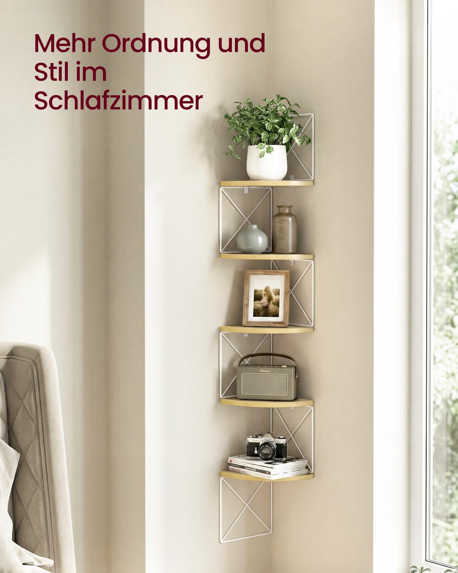 VASAGLE Eckregal, Bücherregal, 5 Ebenen,20 x 20 x 127,5 cm,Zickzack-Design