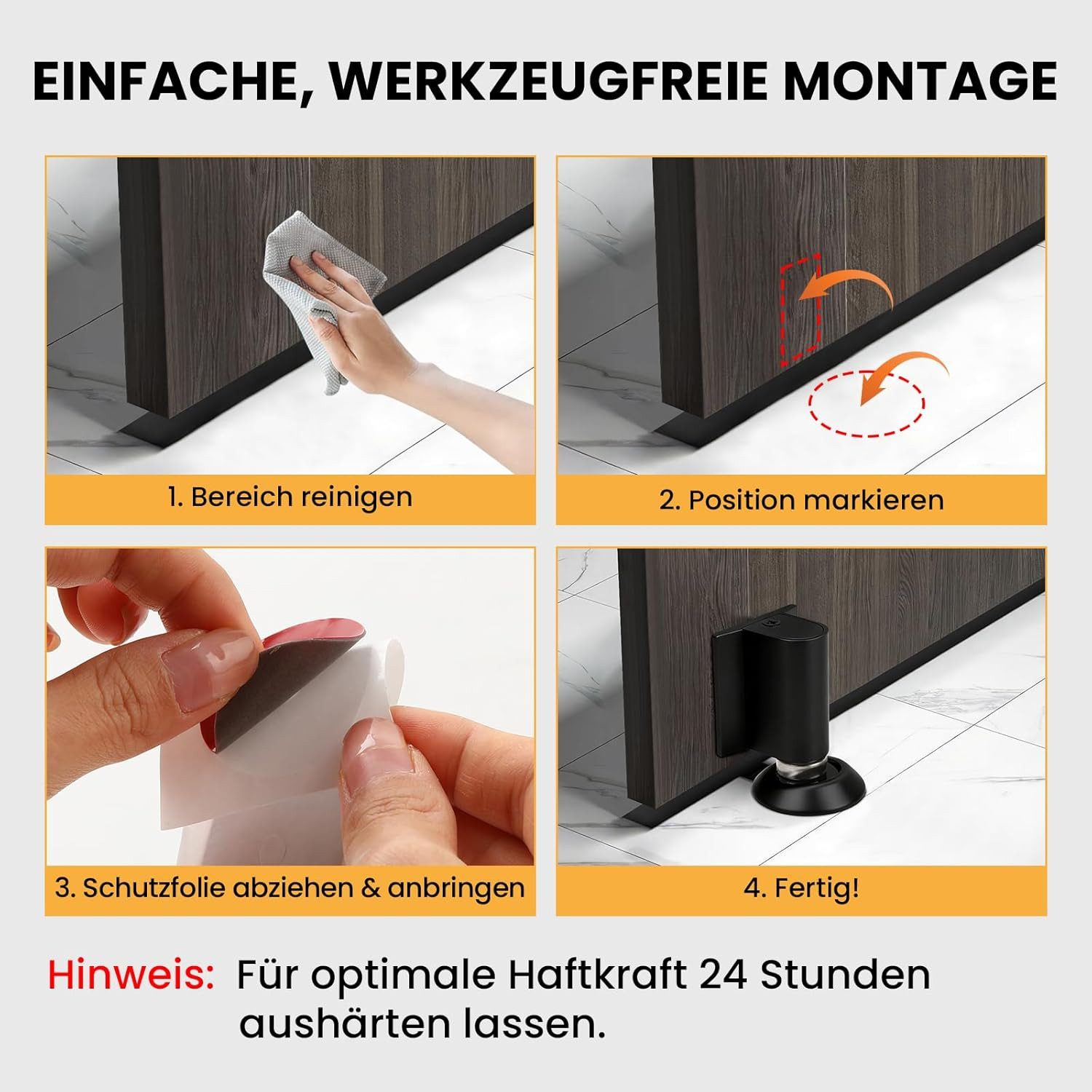 AFKSMILE Bodentürstopper Magnetischer Türstopper Boden, Magnetic Door Stopper Selbstklebend, Türpuffer Wandschutz Türfeststeller mit Klebeband & Schrauben – Bild 5 von 5