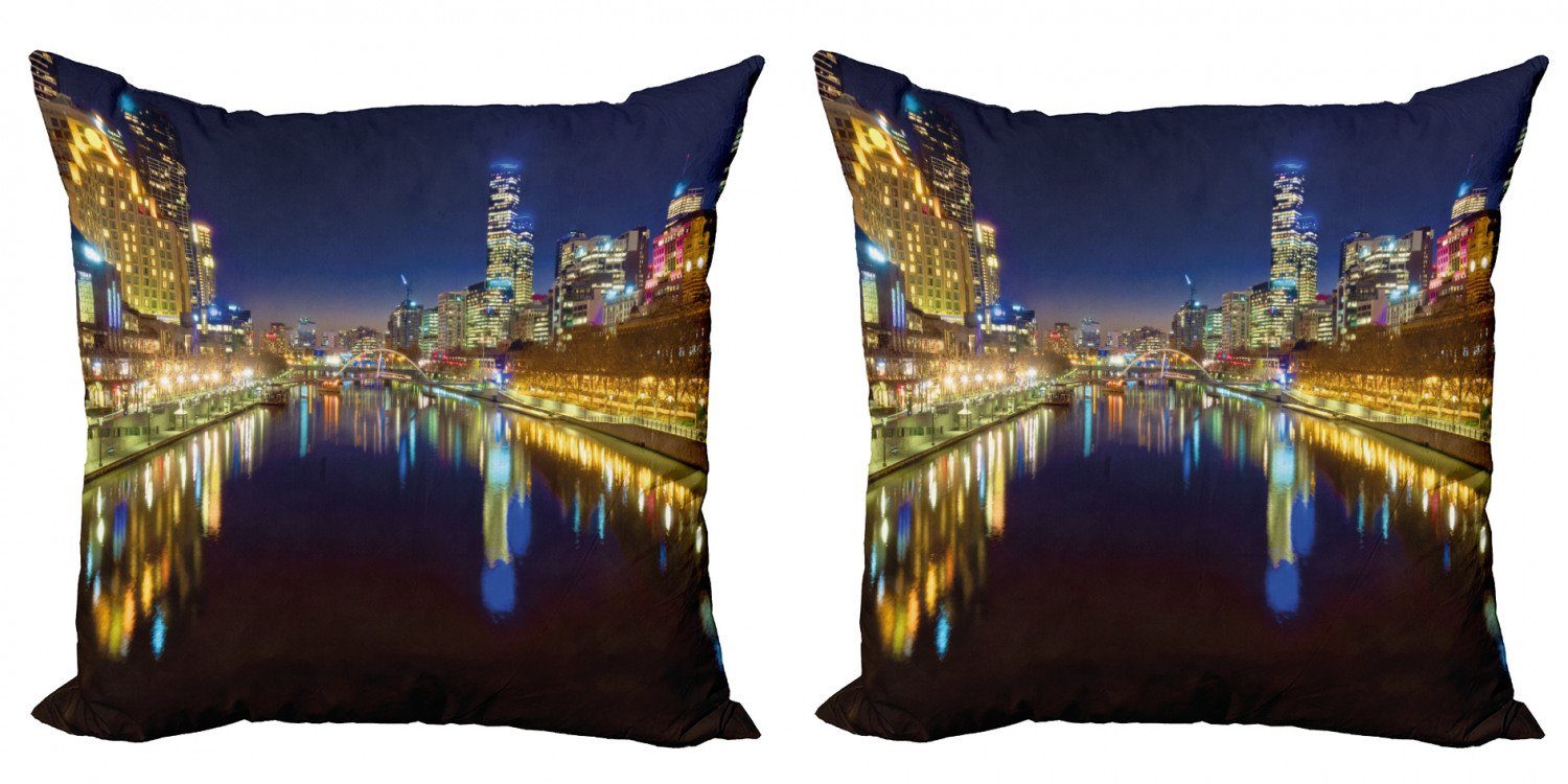 Kissenbezüge Modern Accent Doppelseitiger Digitaldruck, Abakuhaus (2 Stück), Stadt Nacht in Melbourne Fluss