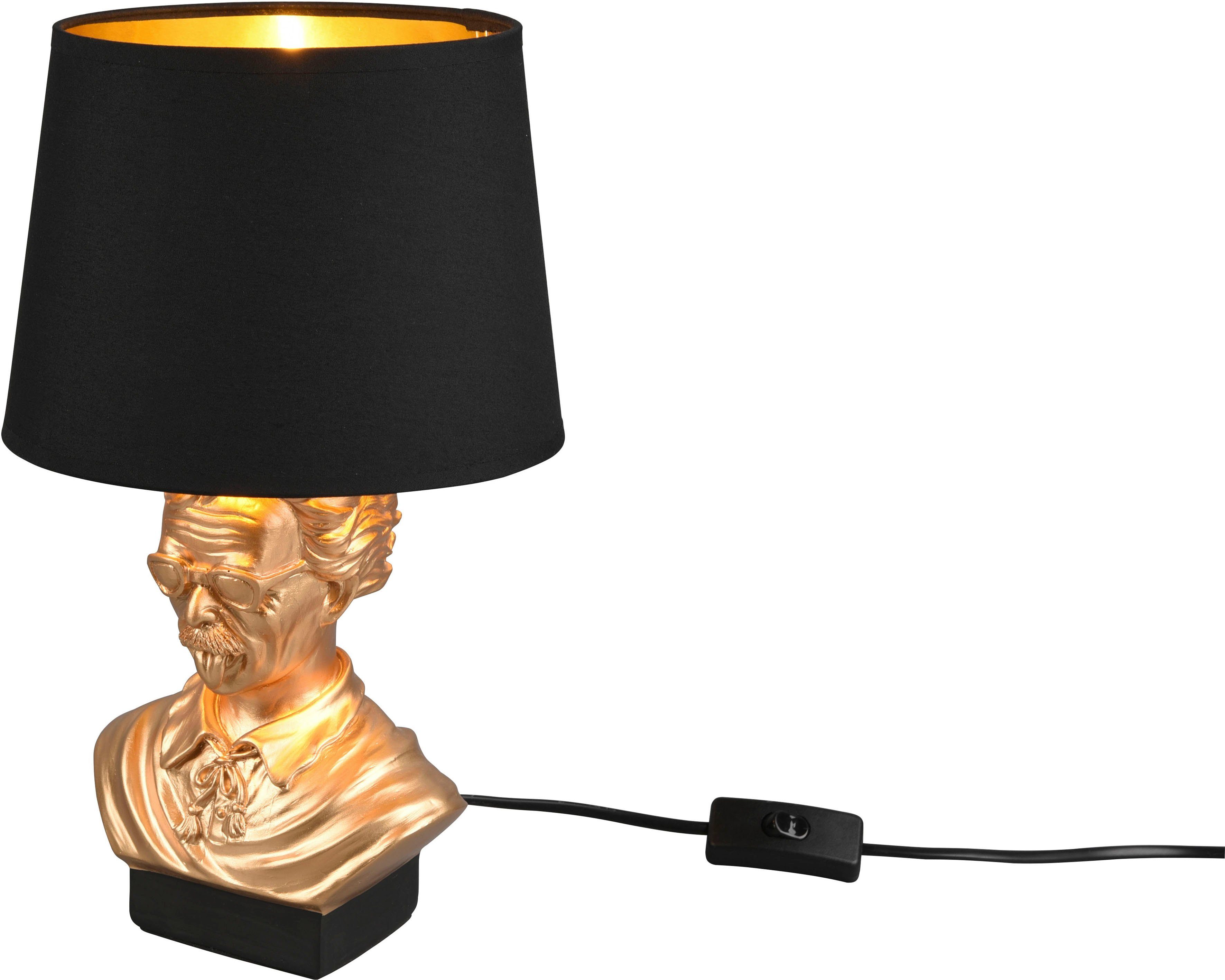 TRIO Leuchten Schreibtischlampe Kopf Design Ein-/Ausschalter, Tischleuchte Schirm - Leuchtmittel, kaltweiß, Albert, warmweiß Schalter ohne Büste schwarz&gold - Höhe36cm