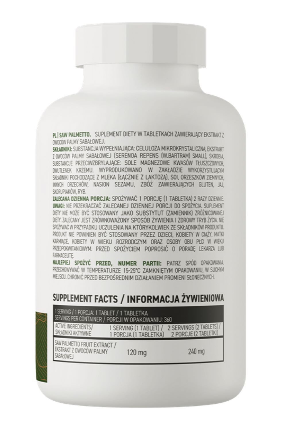 OstroVit OstroVit SAW PALMETTO Sägepalme Extrakt 360 Tabletten Kapseln, 137 g, Enthält Sägepalme Fruchtextrakt