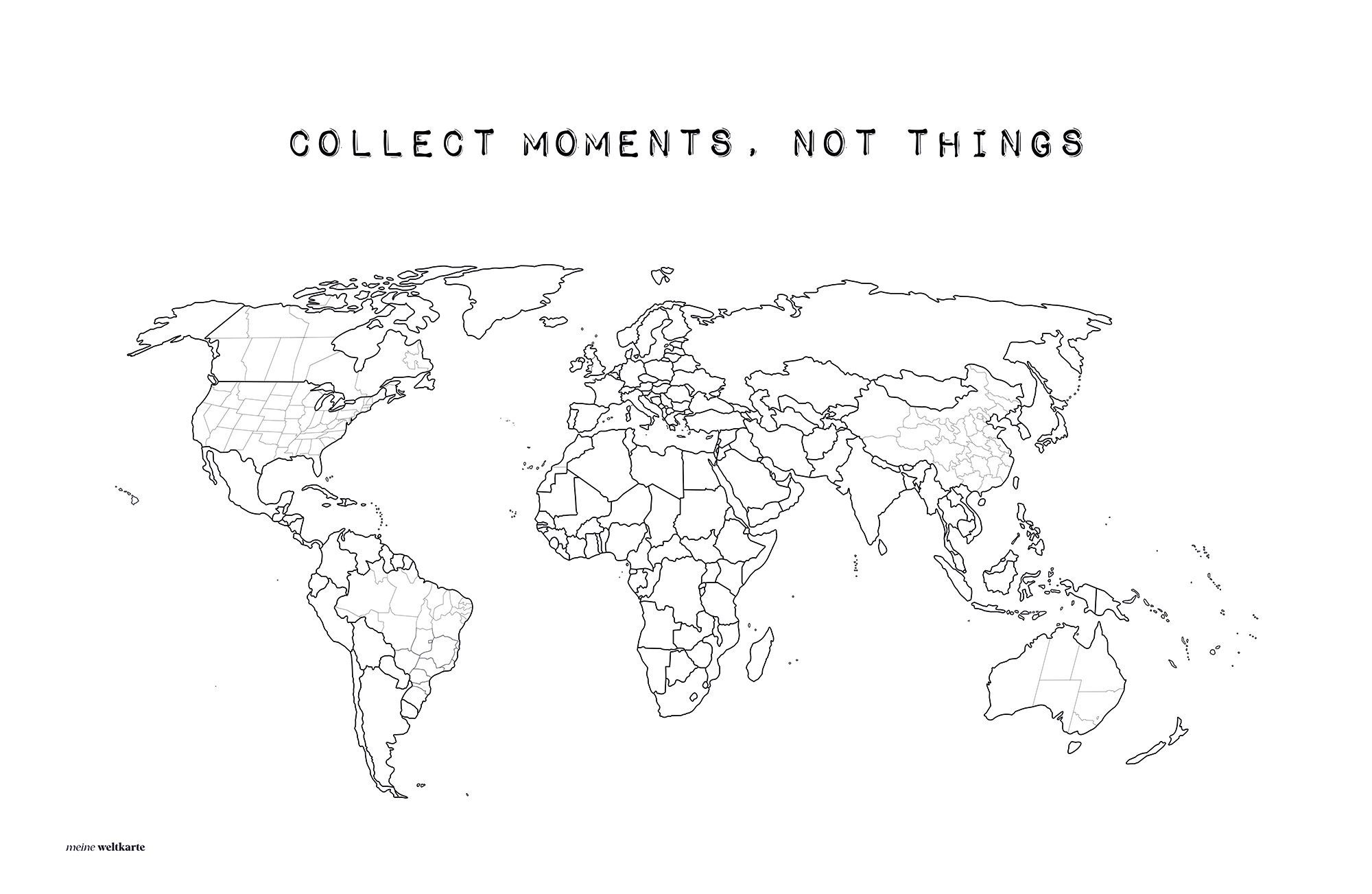 mw Leinwandbild Weltkarte Collect moments not things zum Ausmalen, Festes Weltkartenmotiv; Poster gerollt oder auf Keilrahmen gespannt