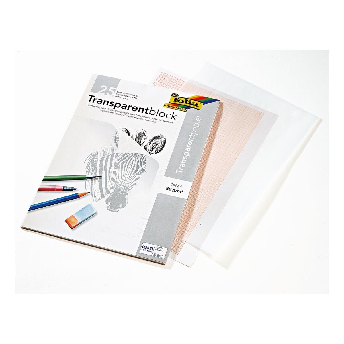 Folia Transparentpapier, Architektenpapier 25 Blatt, weiß transparent, Format A4, 80 g/m²