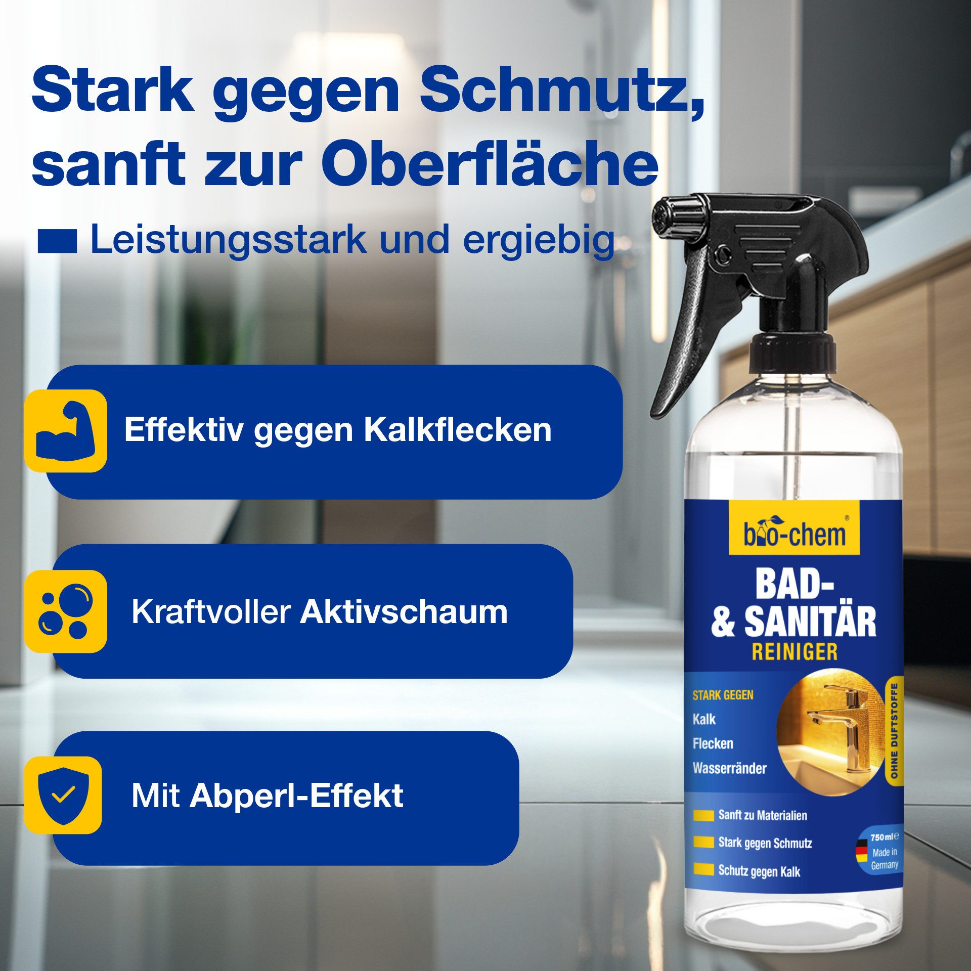 Thumbnail - bio-chem Badreiniger 750ML – Kalkentferner für Bad, Dusche, Armaturen uvm Badreiniger (Einzelprodukt, [- Bad- und Sanitä...
