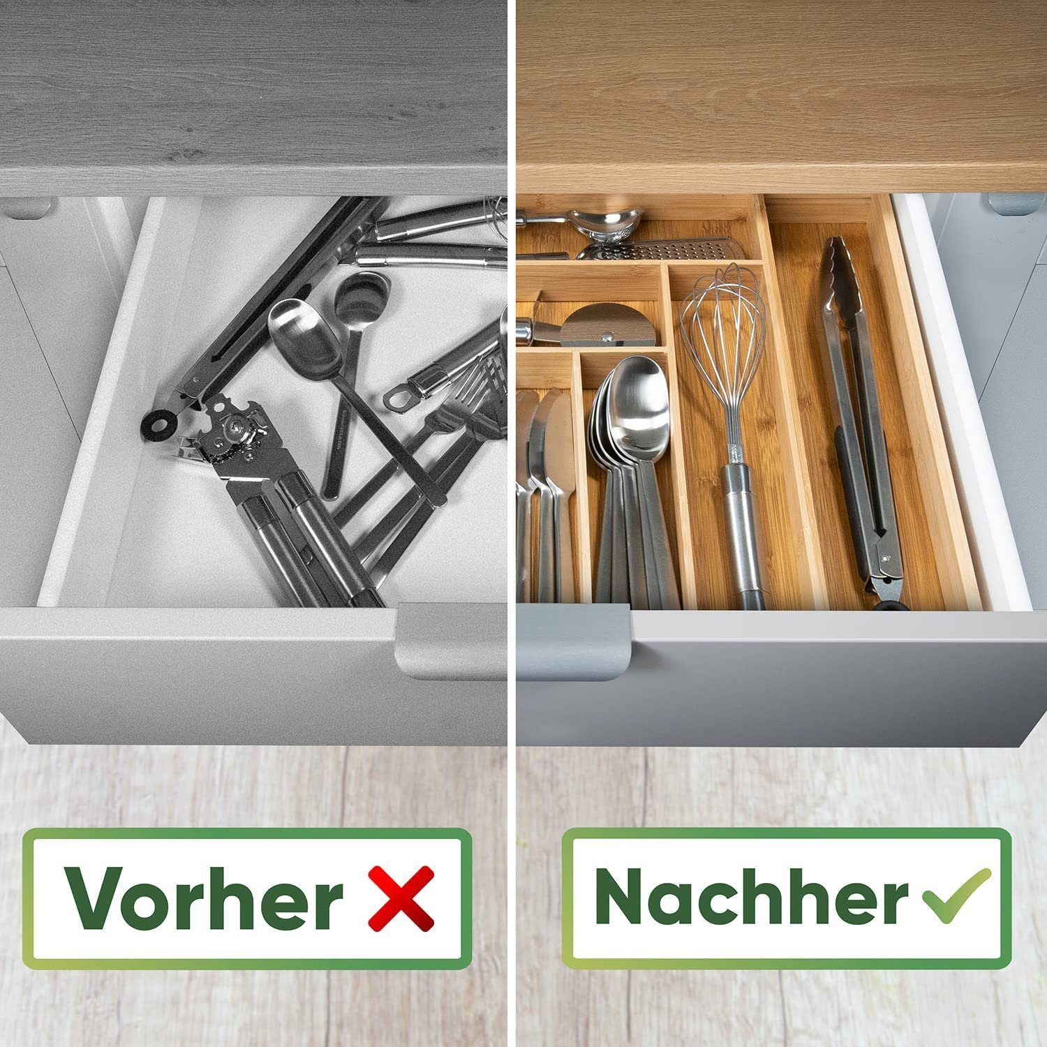 Loco Bird Besteckkasten für Schubladen aus Bambus (Schubladeneinsatz für Kü günstig online kaufen