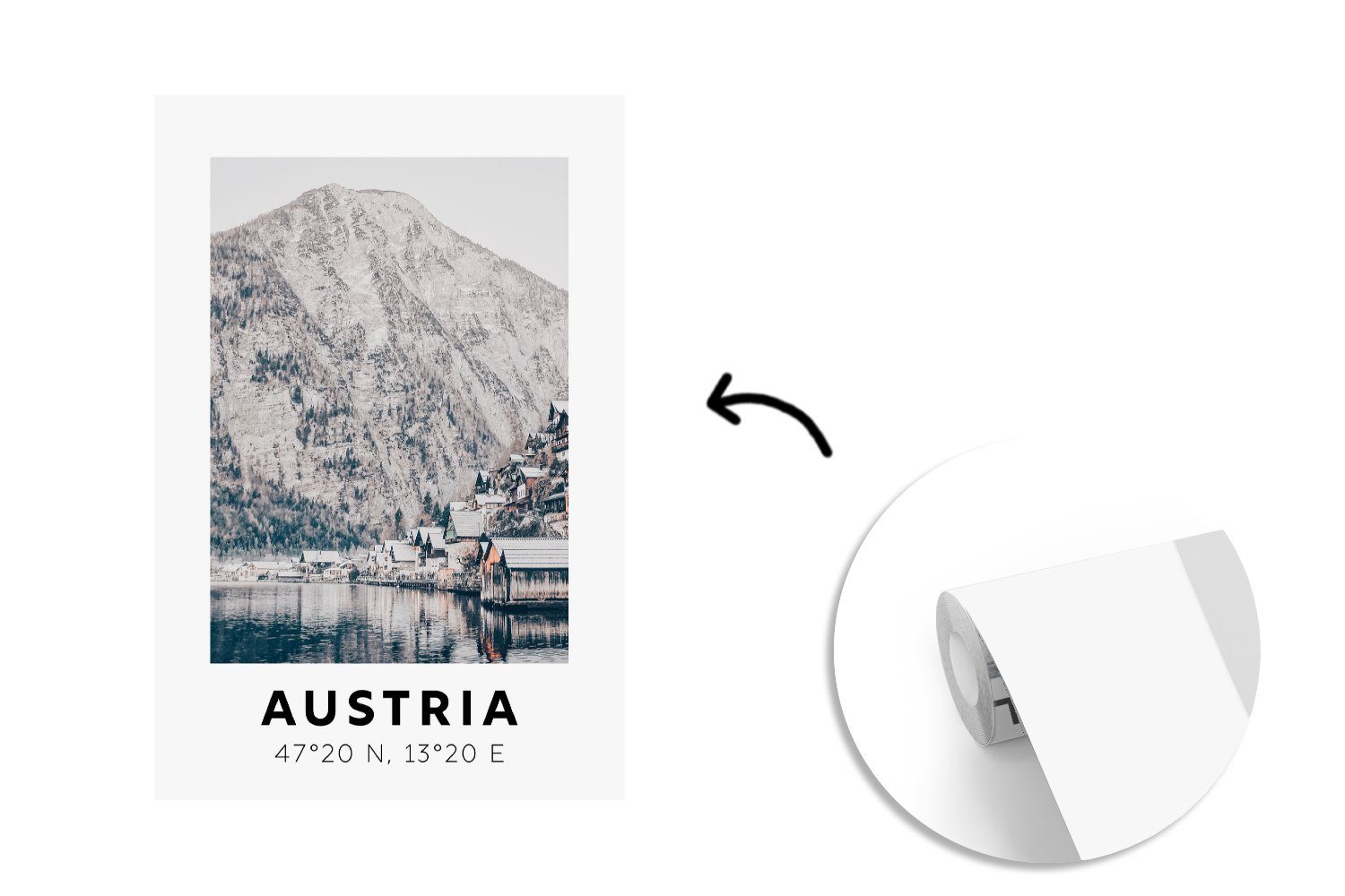 Matt, für St), Berge - Alpen, bedruckt, - Tapete Vinyl Wohnzimmer, MuchoWow Montagefertig Fototapete - Österreich Wandtapete (3 Wasser