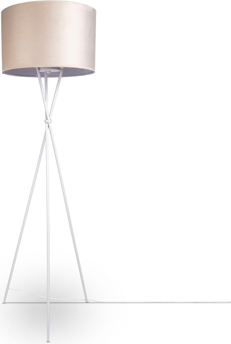 Paco Home Stehlampe Kate Wohnzimmer Velour ohne Leuchtmittel, Filigran E27 Höhe Standleuchte beige Color, uni 177,5cm Dreibein