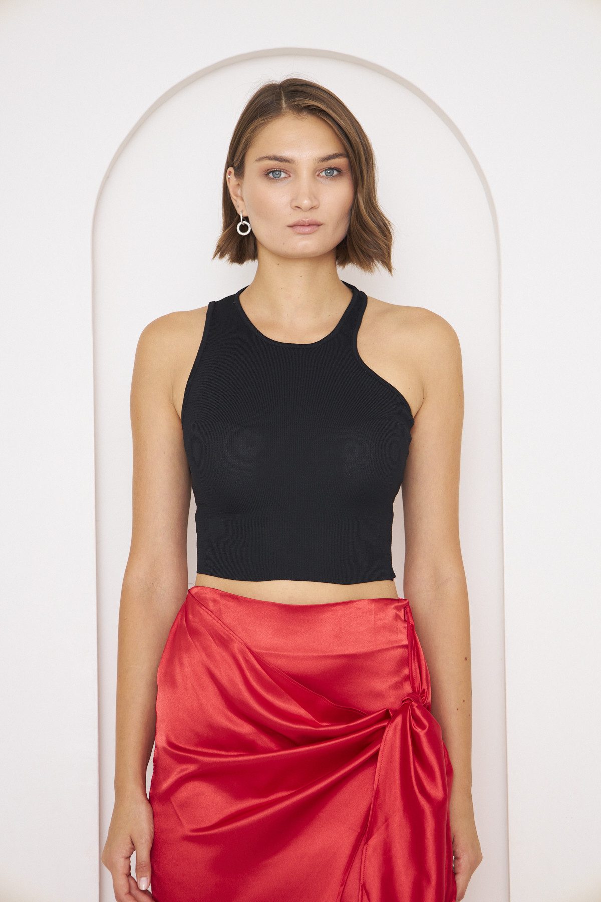 WOMAN VISION Blusentop Crop-Bluse mit asymmetrischem Ausschnitt