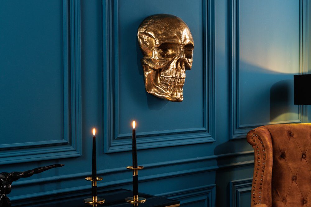 riess-ambiente Wanddekoobjekt Totenkopf · · Schlafzimmer Metall · 40cm gold SKULL 1 St), Deko-Schädel Wohnzimmer (Einzelartikel, · XXL