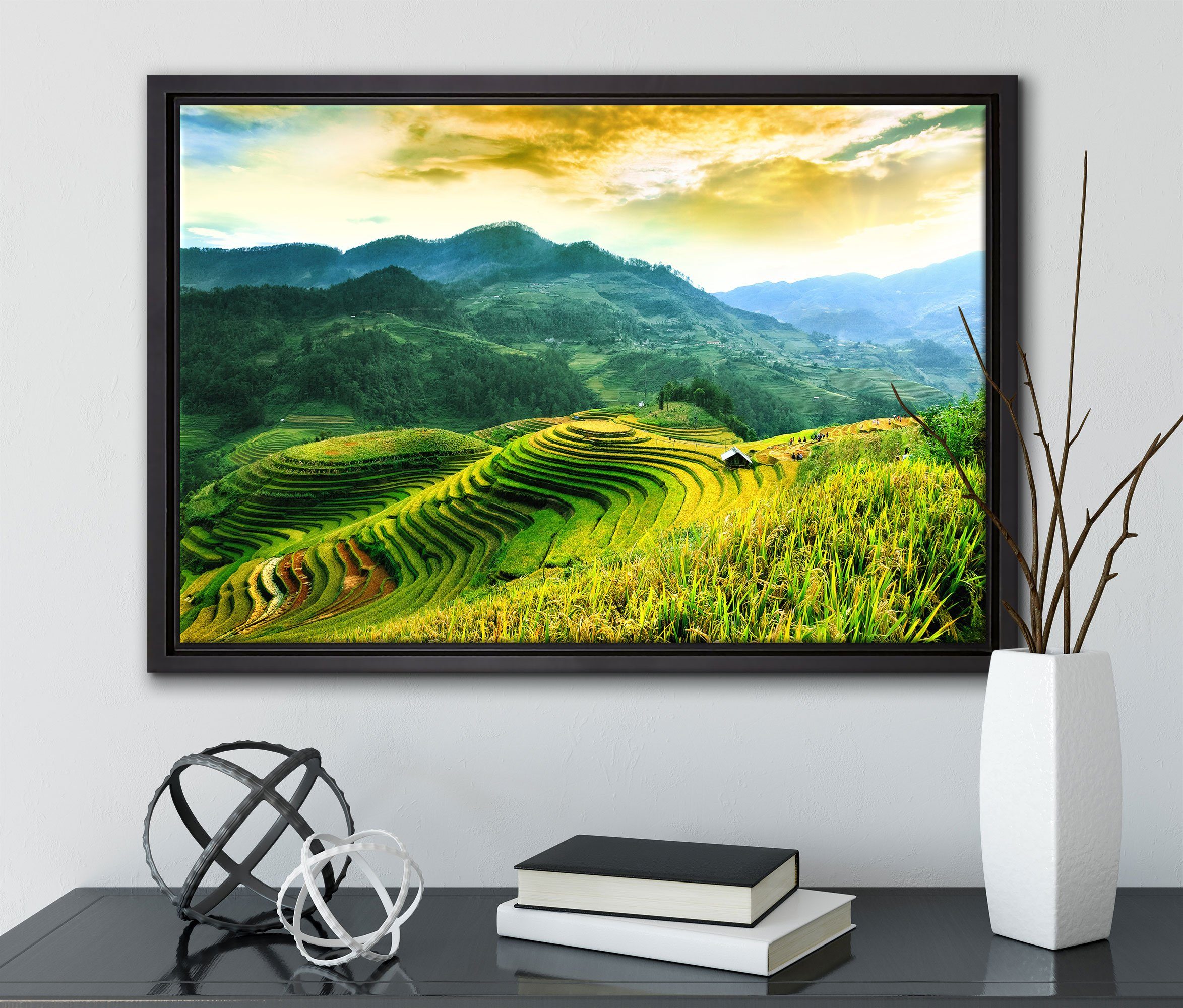 Pixxprint Leinwandbild Reisfelder in Vietnam, Zackenaufhänger Leinwandbild Wanddekoration fertig St), bespannt, einem inkl. Schattenfugen-Bilderrahmen gefasst, (1 in