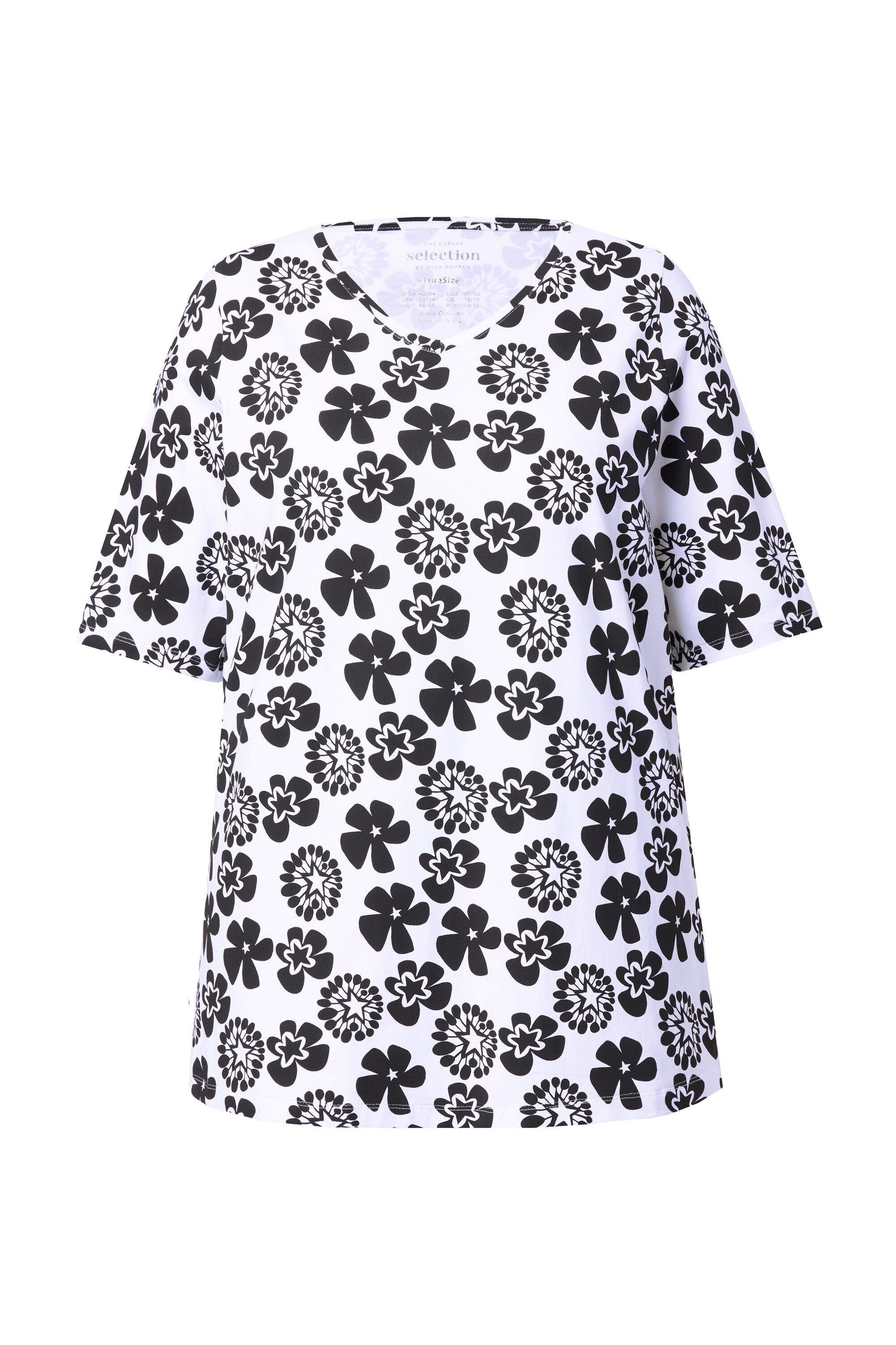 Ulla Popken T-Shirt T-Shirt Blüten A-Linie V-Ausschnitt Halbarm günstig online kaufen