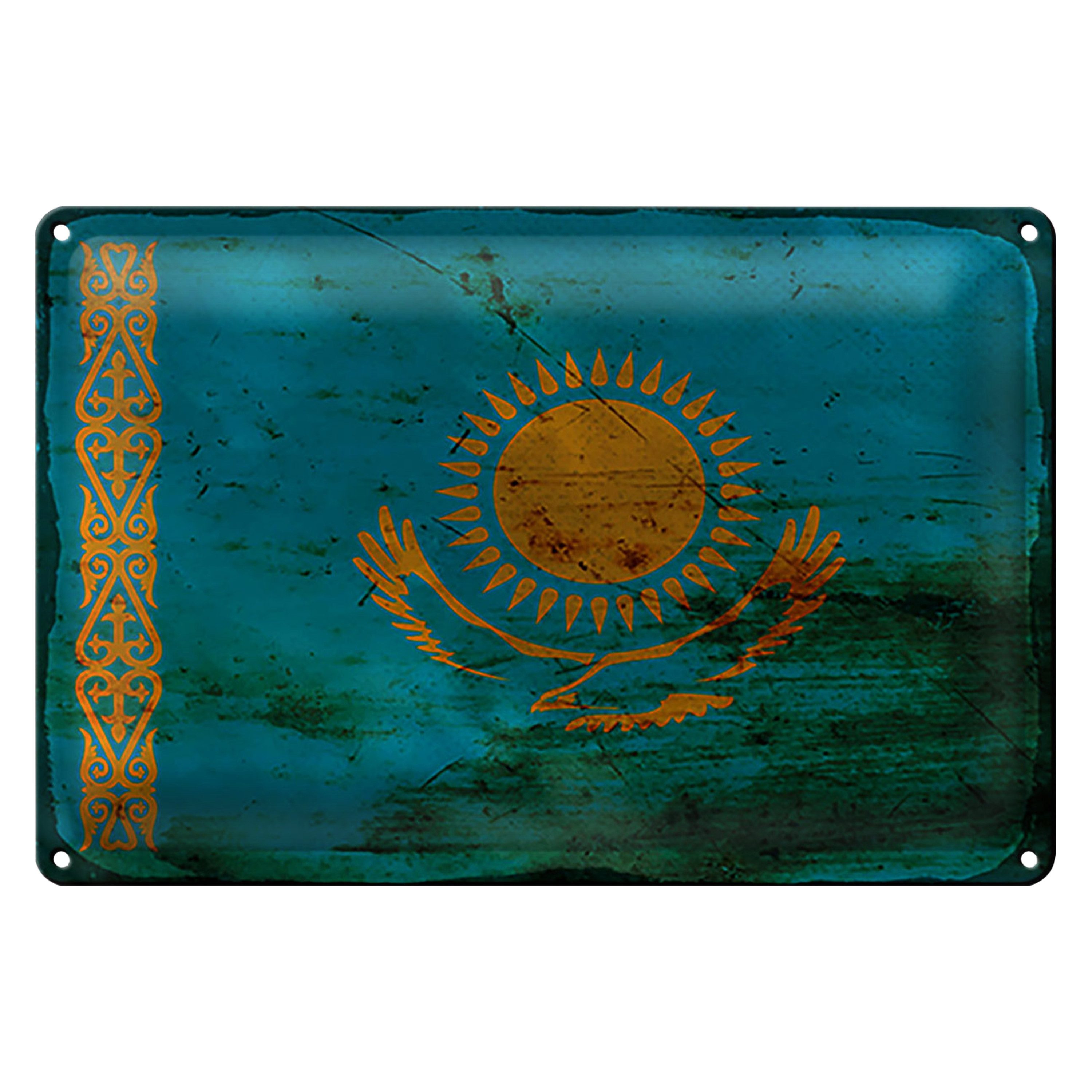 Roomando Metallschild Flagge Kasachstan 18x12cm Kazakhstan Rost
