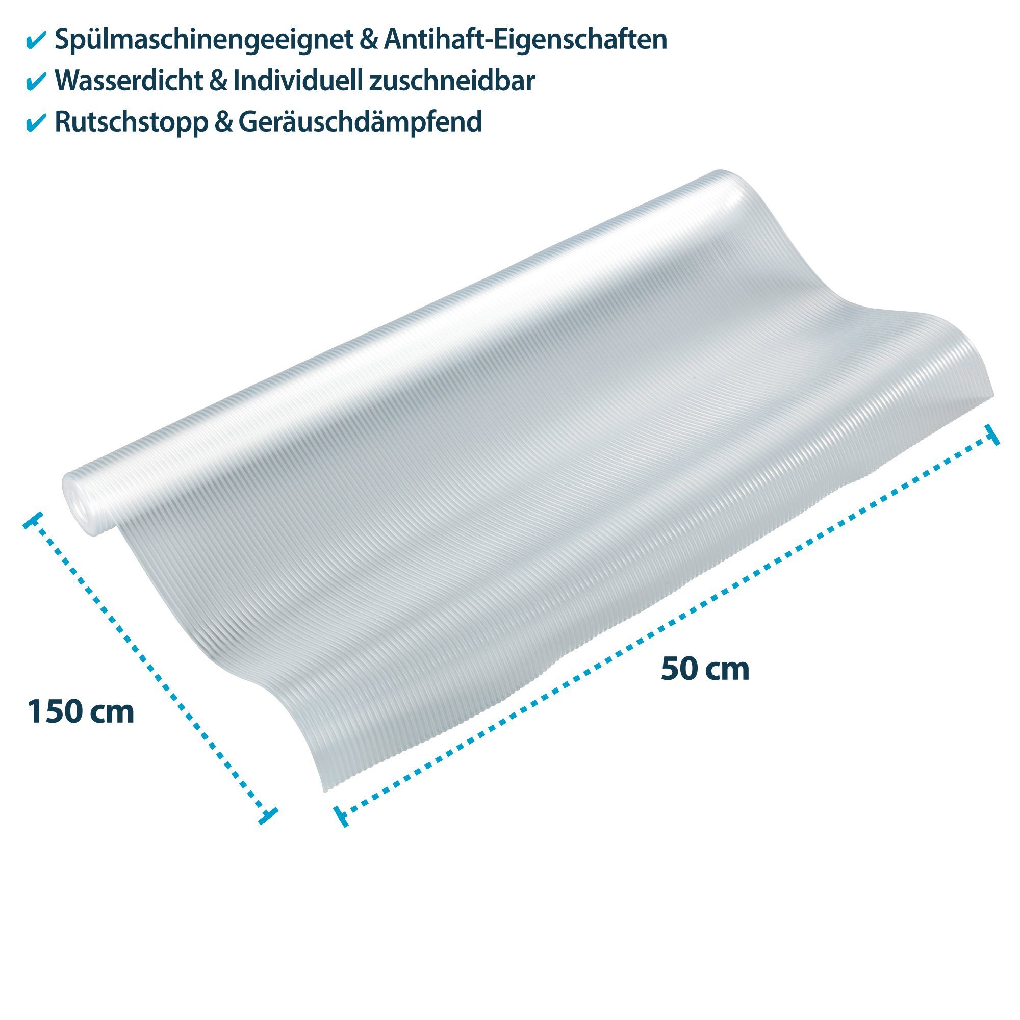 transparente für 50 zuschneidbar, x 4x cm, Antirutschmatten, Wasserdichte Schublade Basera® und Regalaufsatz 150 Kühlschrank