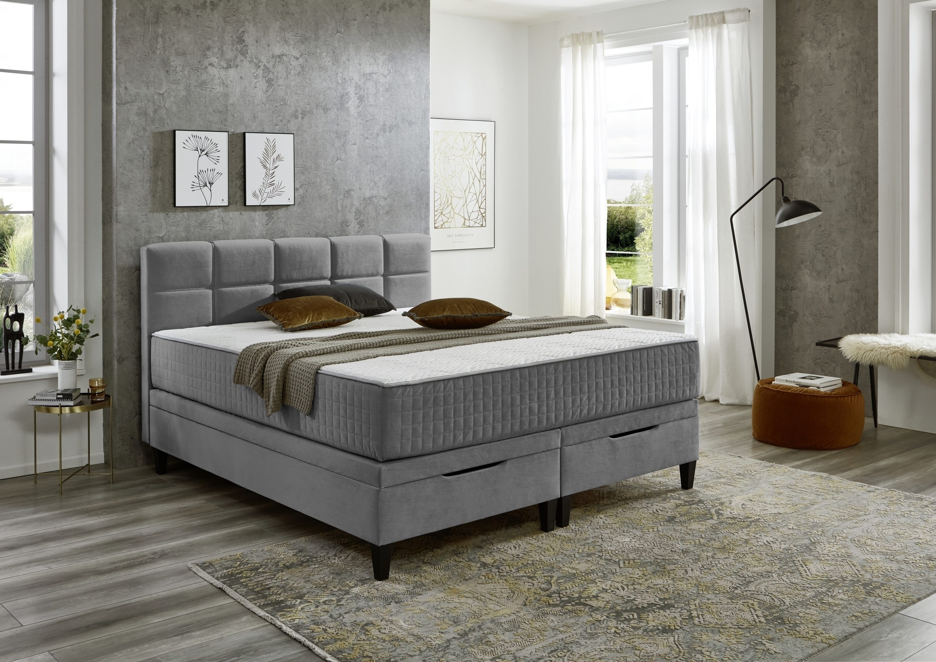 möbelando Boxspring Bed TraumZeit, incl. reversible 7-zone TTFK mattress & topper - 180x200 cm anthracite