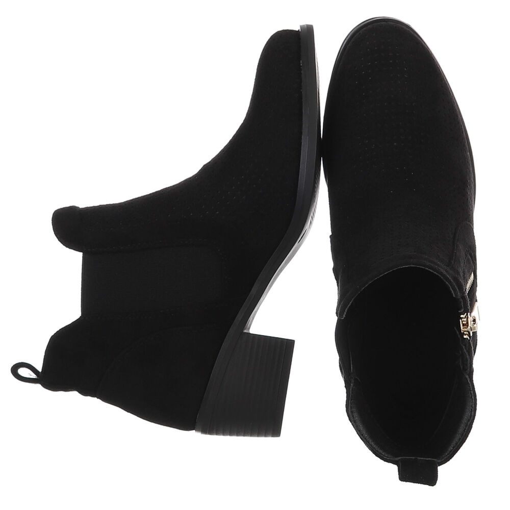 Ital-Design Modische Stiefelette mit Reißverschluss und Perforation Sommerboots (91261335) Blockabsatz Stiefeletten in Schwarz
