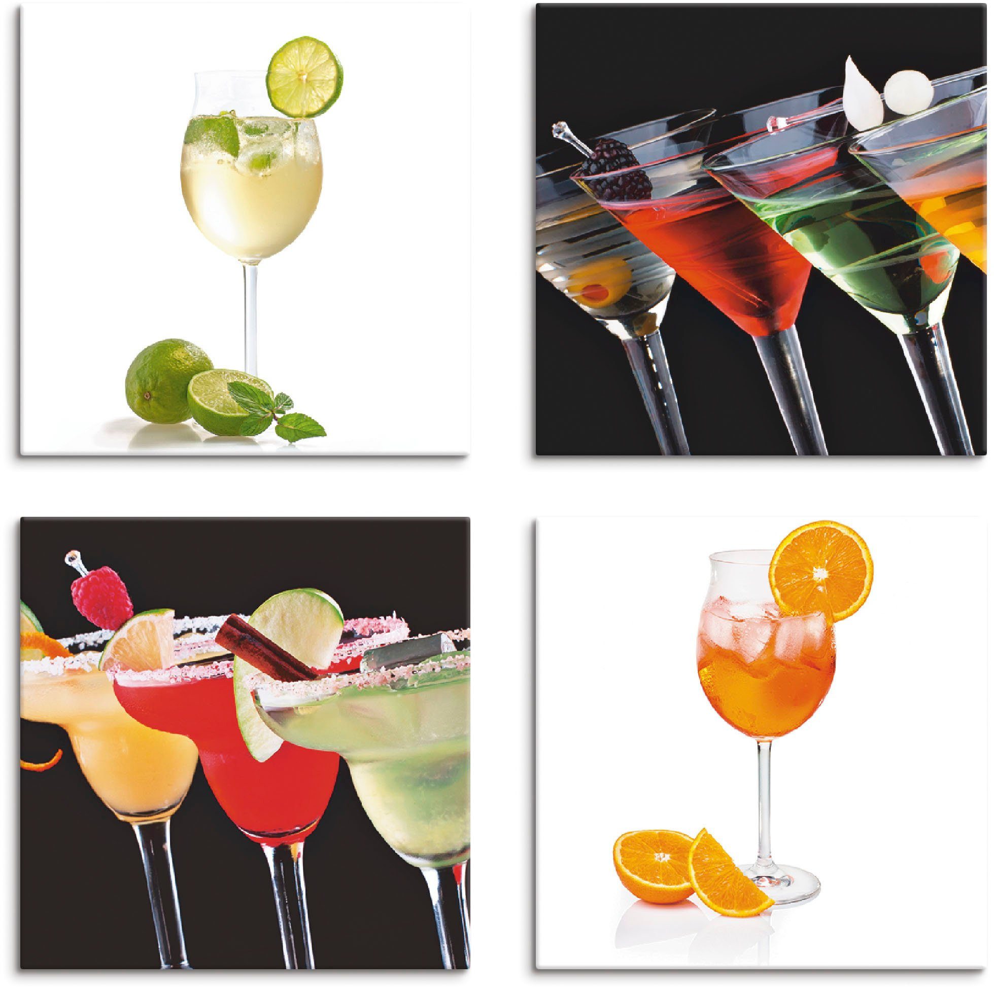 Leinwandbild Martinis Aperol 4er verschiedene Größen Artland Getränke Spritz, Margaritas St), (4 Set, Hugo