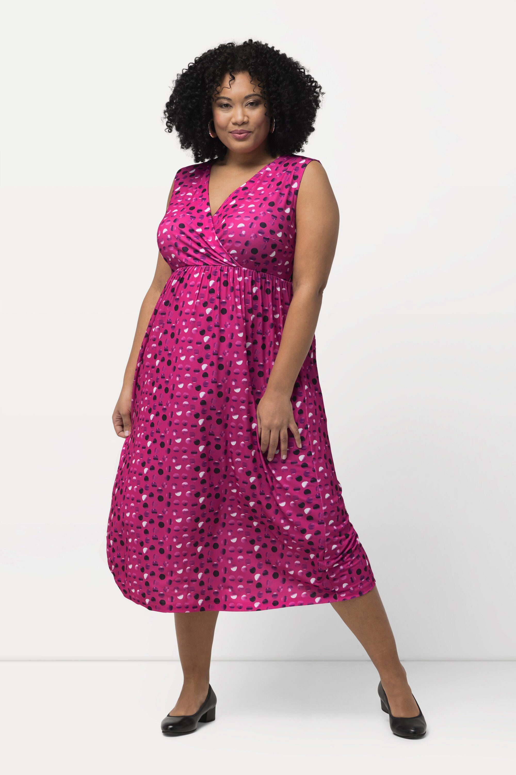 Maxikleid Jerseykleid Punkte A-Linie V-Ausschnitt ärmellos