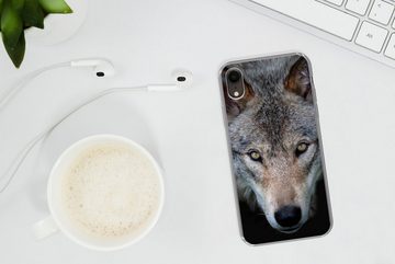 MuchoWow Handyhülle Wolf - Porträt - Schwarz, Handyhülle Apple iPhone XR, Smartphone-Bumper, Print, Handy