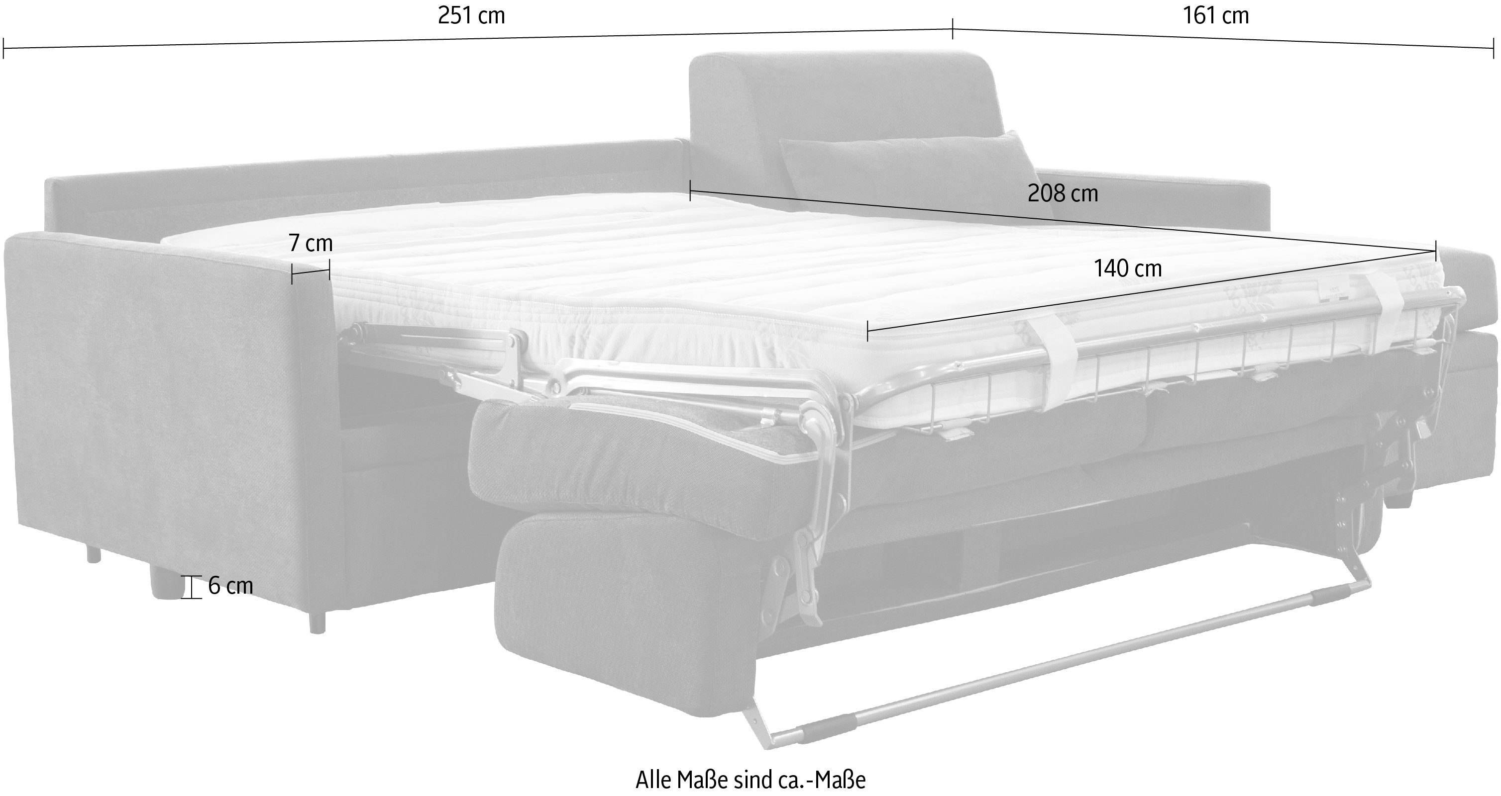 Nias Italia Ecksofa Matratze Liegefläche mit braun Metallgestell, cm und 140/208 Avellino, Bettfunktion