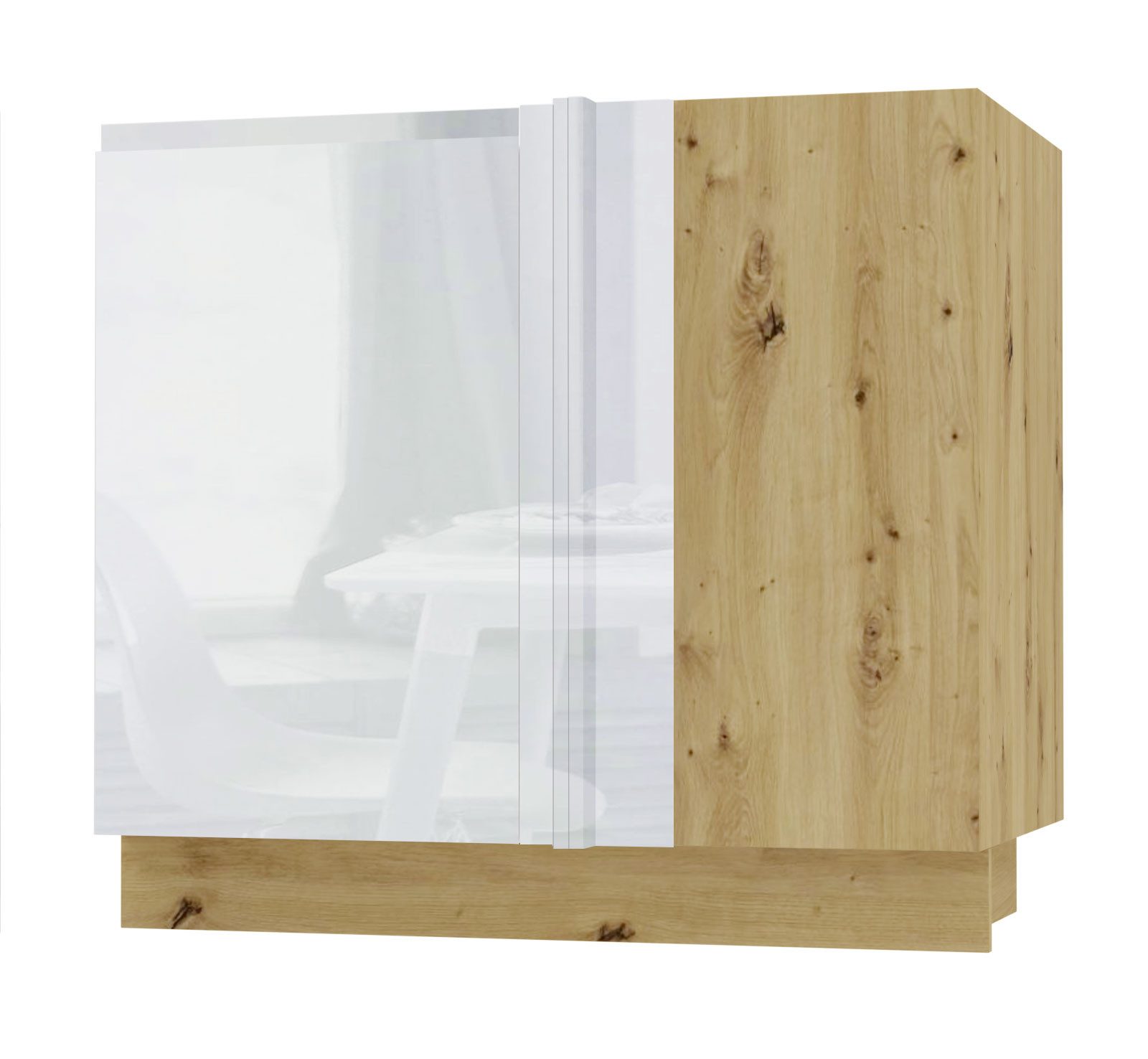 Feldmann-Wohnen Eckschrank Avellino (D13U, 1-türiger Eckverbindungsunterschrank mit 1 Einlegeboden, 1-St., moderne Optik, Acrylfronten, Griffmulden) 90x50x82cm grifflos Eiche Artisan - weiß Acryl Hochglanz (AV-D13U)