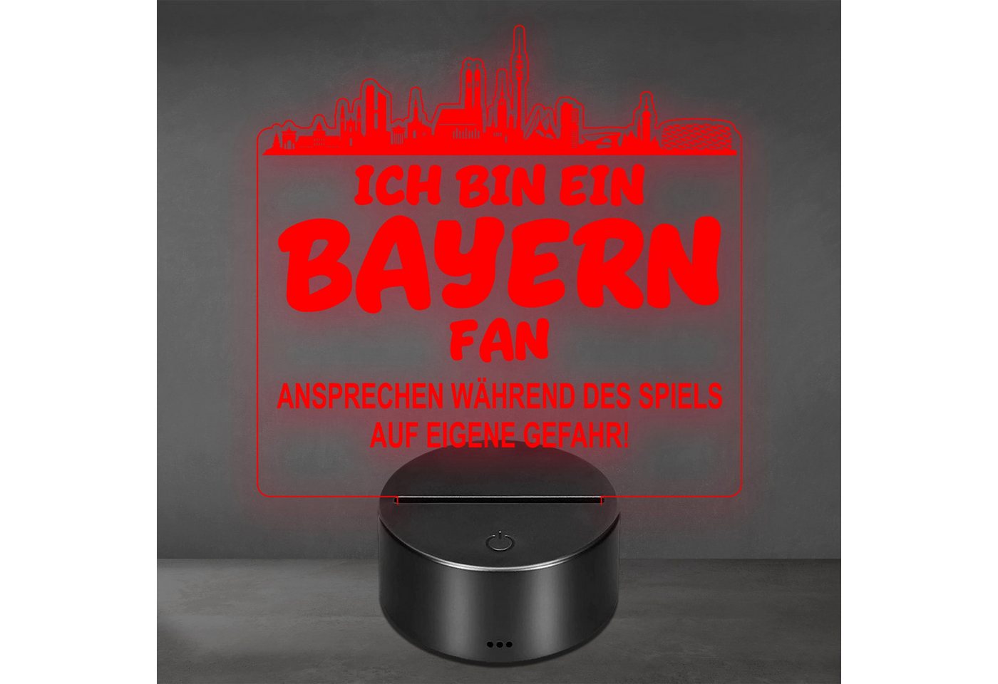 Lieblingsmensch LED Nachtlicht Fußball - Ich bin ein Bayern Fan - Ansprechen auf eigene Gefahr, LED fest integriert, Farbwechsel oder feste Farbe mit Fernbedienung & Touch, Man Cave Stimmungslicht – 19x23cm