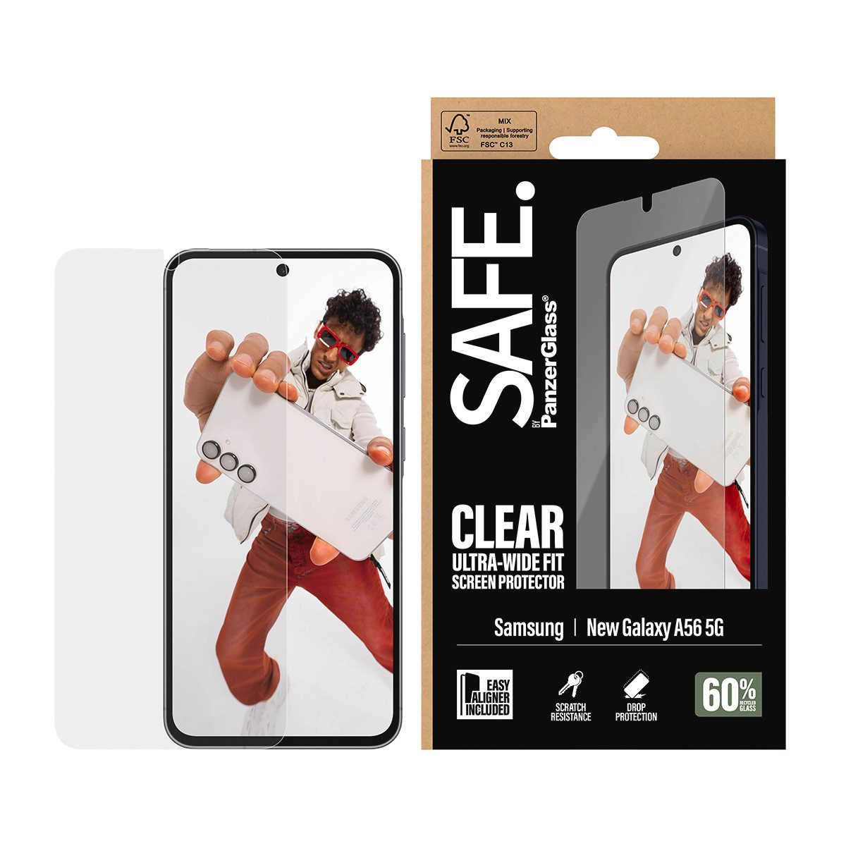 SAFE by PanzerGlass Displayschutzglas Ultra-Wide Fit Screen Protector mit EasyAligner für Samsung Galaxy A57, Displayschutzfolie, Schutzfolie, Bildschirmschutz, kratz- & stoßfest