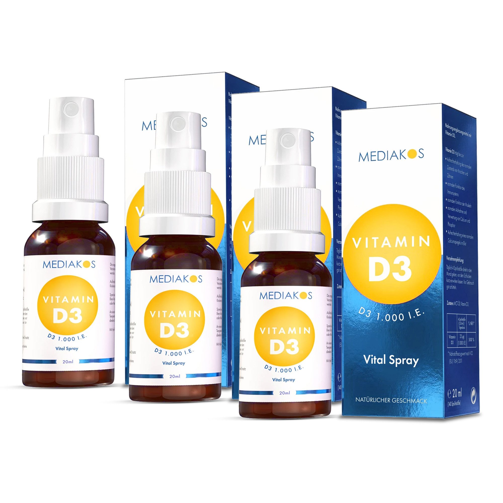 Mediakos Mediakos Vitamin D3 1.000 I.E. Vital Spray, für Immunsystem, Knochen, Zähne und Muskeln – Geschmacksneutral & Ohne Zucker! à 60 ml