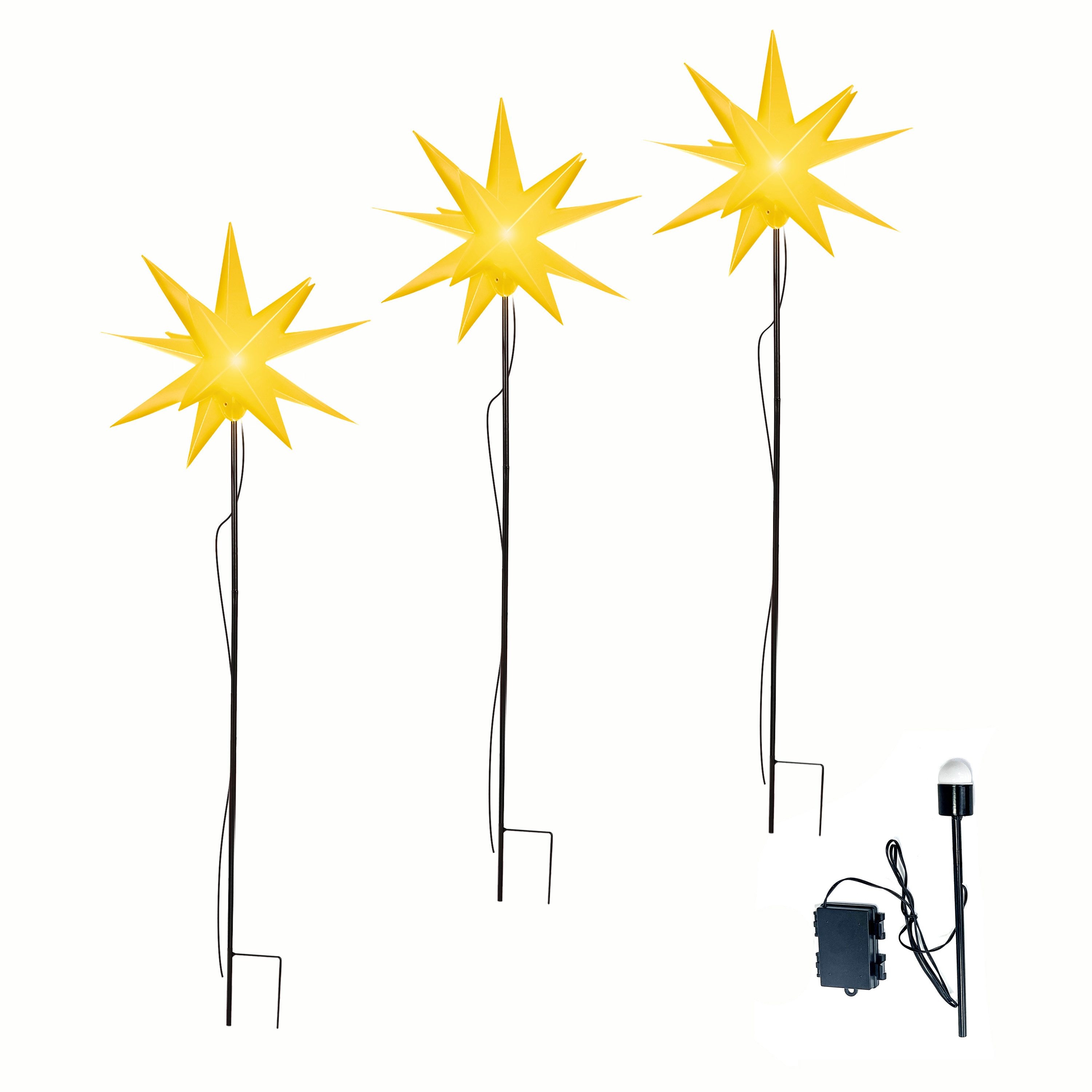 ovilum LED Stern Leuchtstern 3er Set, aus Kunststoff in Gelb zur