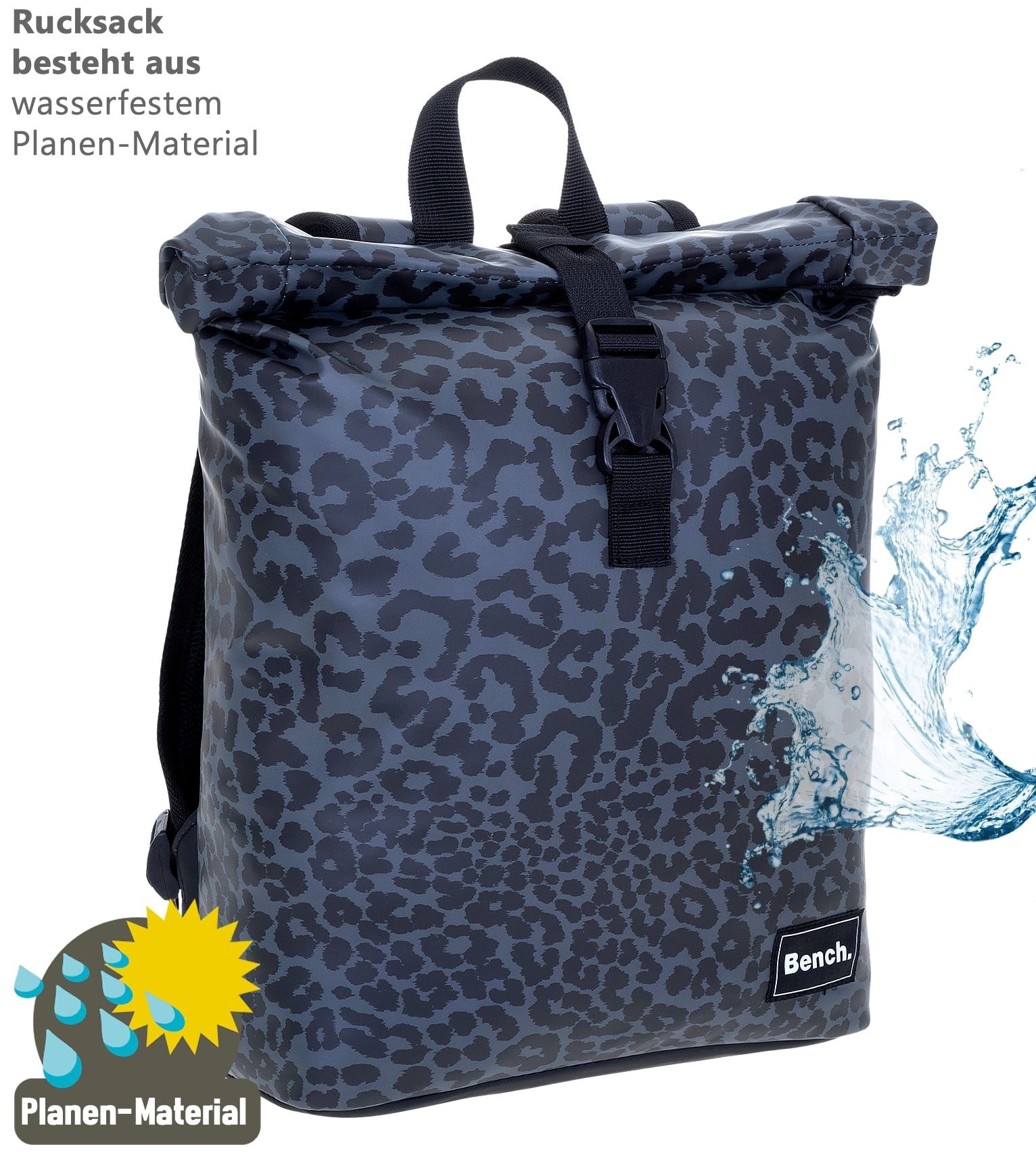 Bench. Freizeitrucksack Rucksack Damen Hydro Compact aus Plane wetterfest Outdoor, kleines Laptop Fach Daypack Büro Freizeit 64222 + Etui