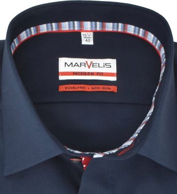 MARVELIS Businesshemd Businesshemd - Modern Fit - ELA - Einfarbig - Marine