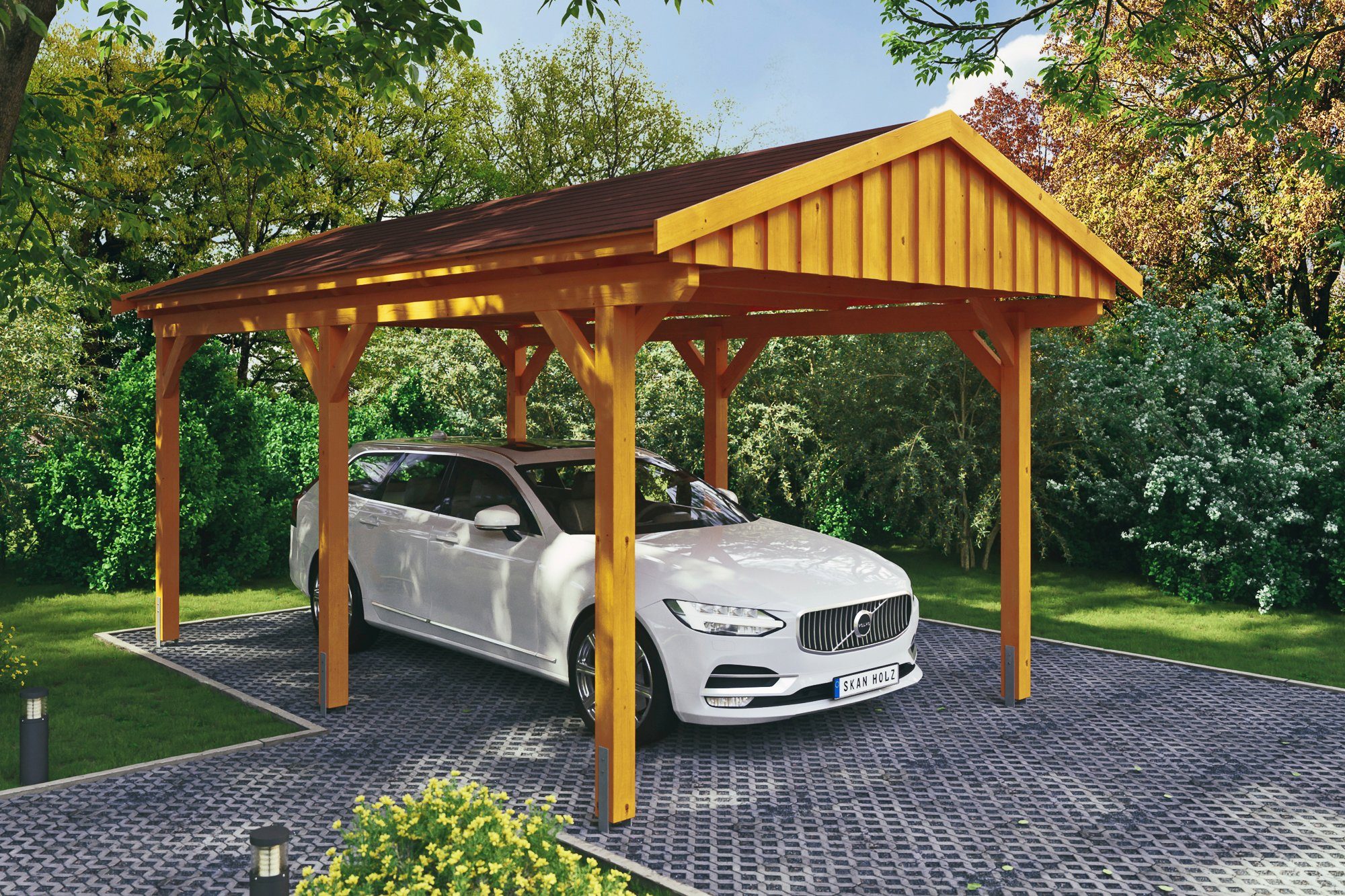 Einfahrtshöhe, Schindeln BxT: mit Skanholz roten 317x566 273 cm, Fichtelberg, cm Einzelcarport