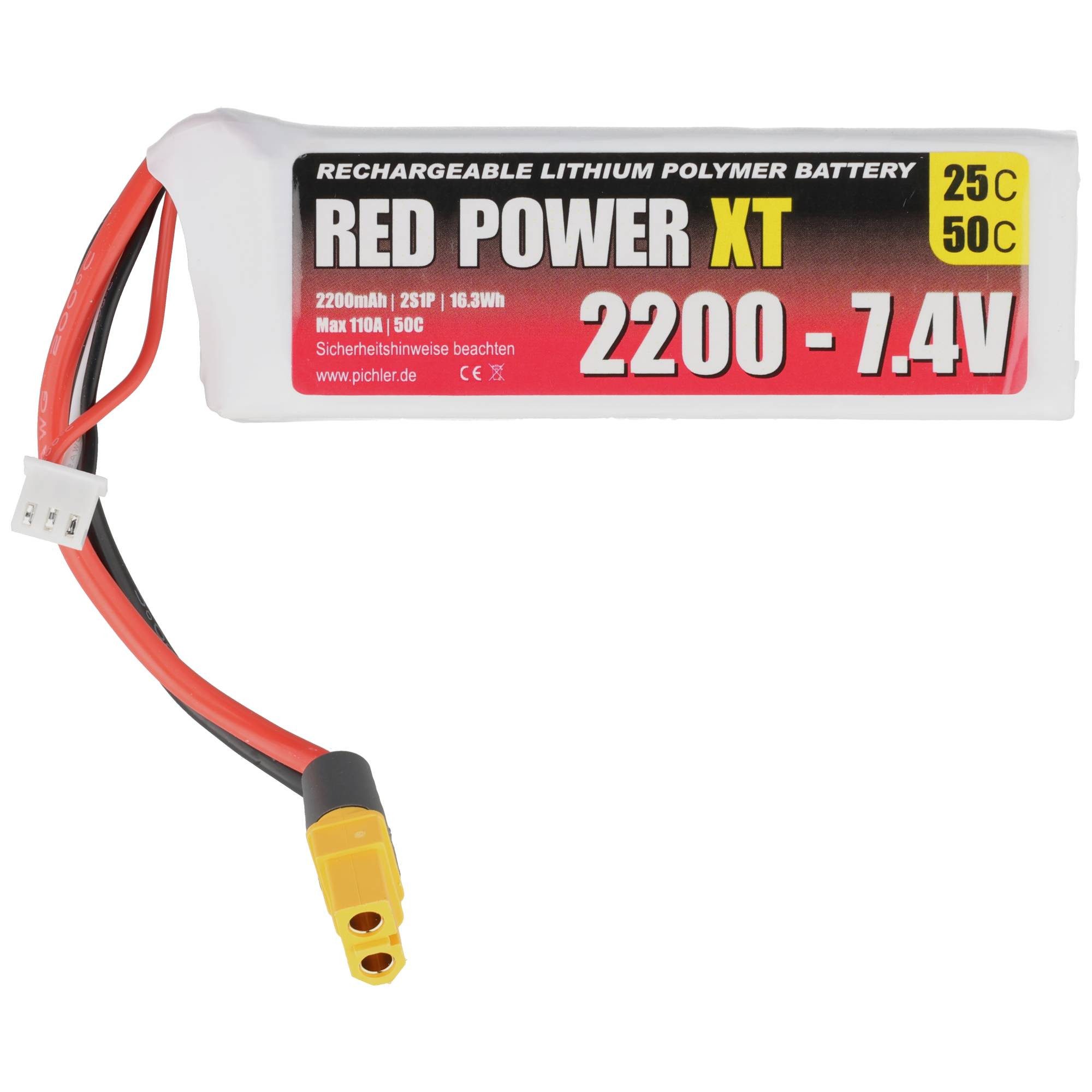 PICHLER Pichler RED POWER XT LiPo Akku 2200 mAh – 7,4 V 2S1P mit XT60 Stecker Akku 2200 mAh (7,4 V)