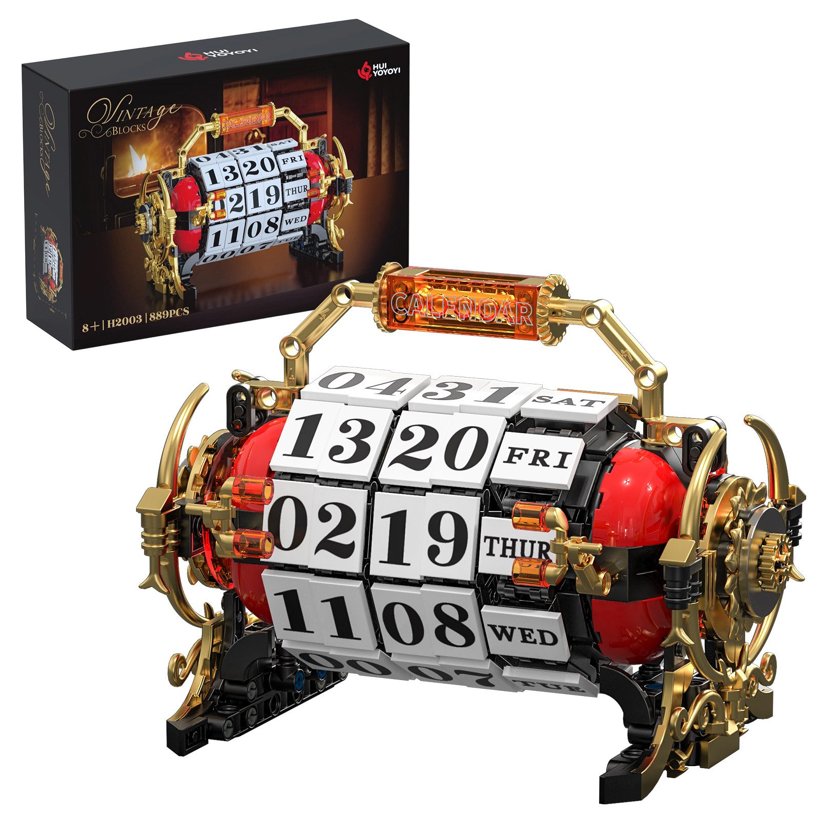 Esun Retro-Kalender-Bausatz für Erwachsene, Vintage-Sammlerstück Spielbausteine, (Set, 889 St., Komplettset), Verstellbares Datumsrad, römische Schrift 889 St.