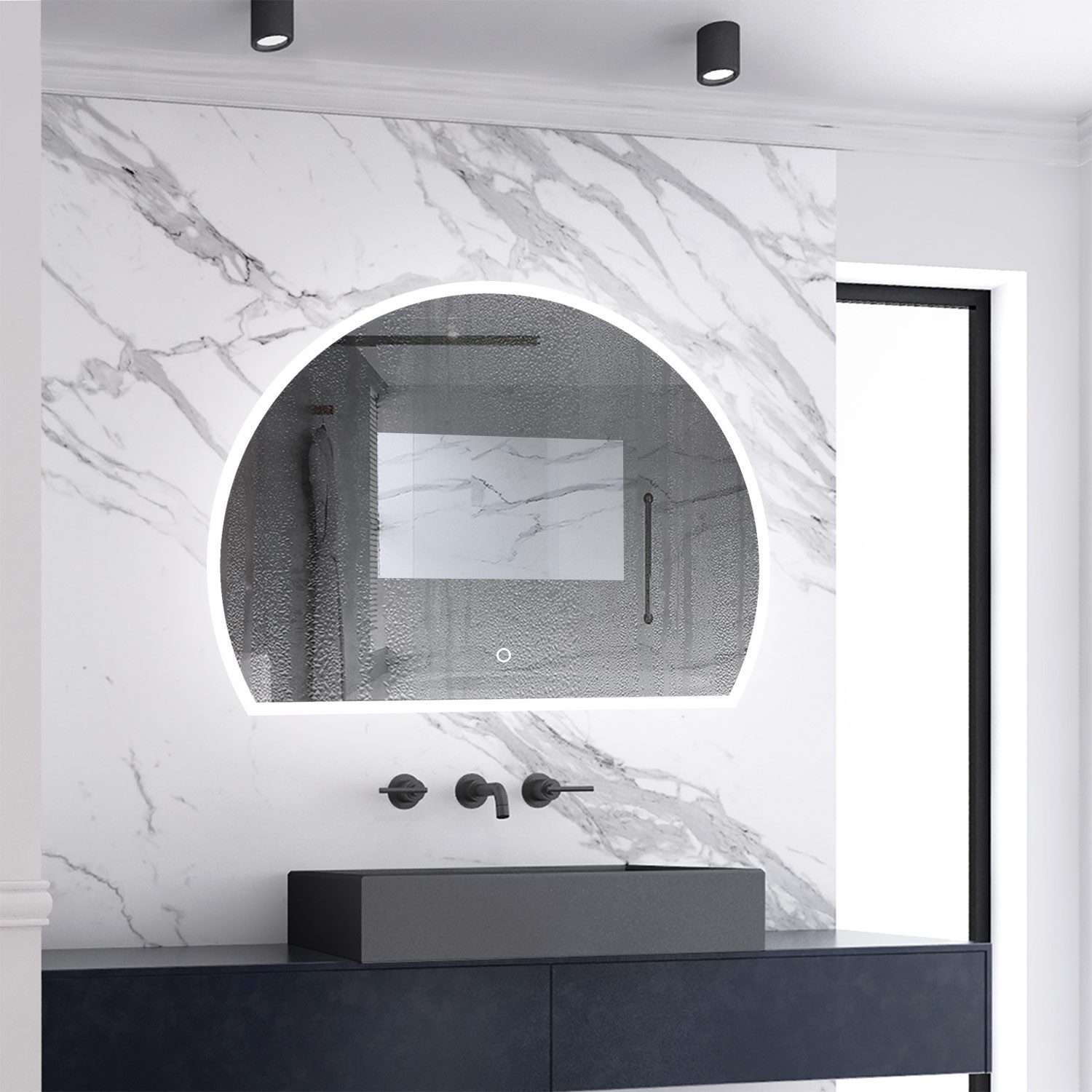 Aica Sanitär Badspiegel Wandspiegel 3/4 Rund Badezimmerspiegel dimmbar, Mem günstig online kaufen