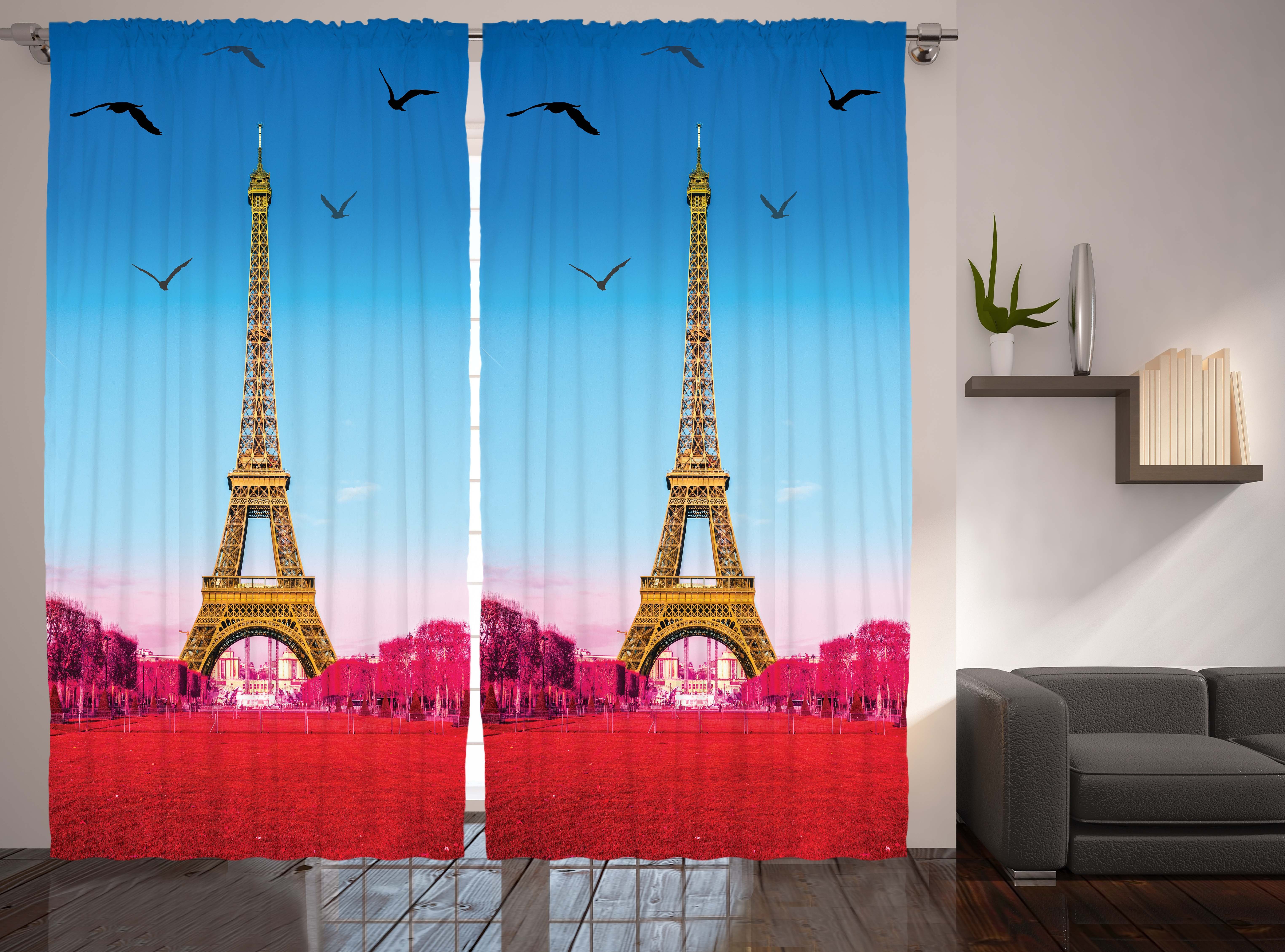 Gardine Schlafzimmer Kräuselband Vorhang mit Schlaufen und Haken, Abakuhaus, Paris Abstract Grass Eiffelturm