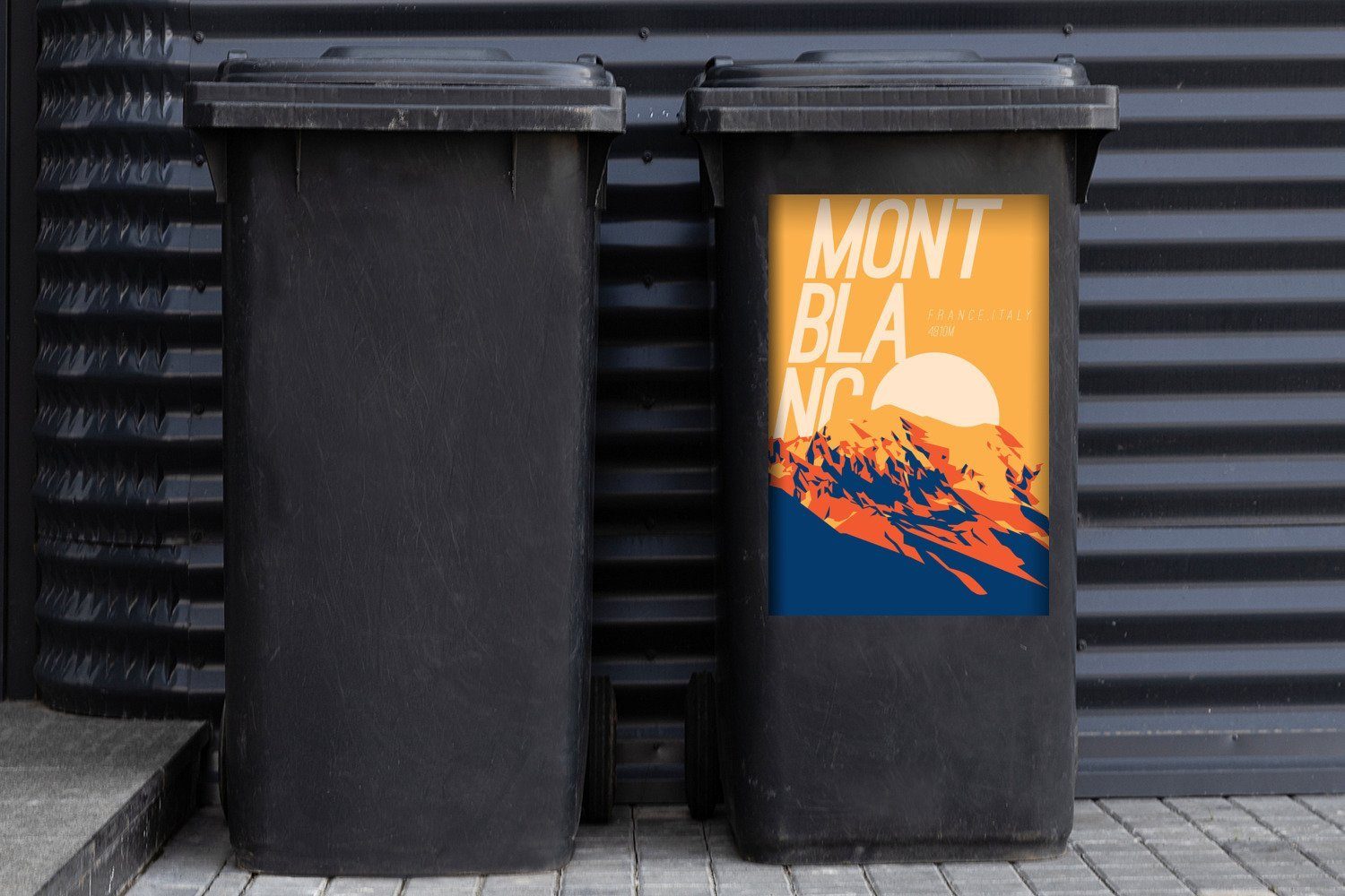 Alpen Abfalbehälter St), - Container, Berg Wandsticker - Sticker, Mont (1 MuchoWow Mülleimer-aufkleber, Mülltonne, Blanc